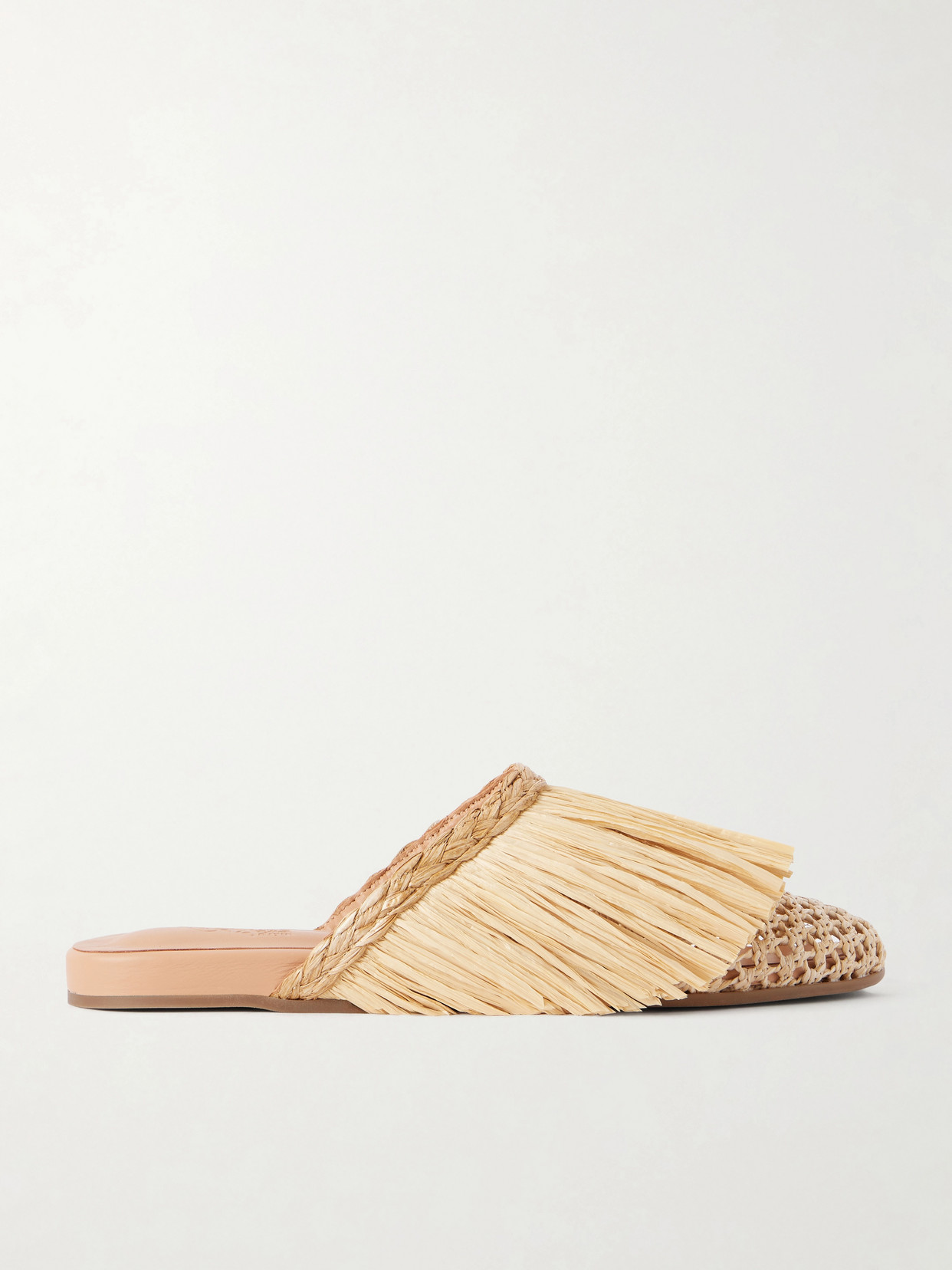 Ancient Greek Sandals Fringe Raffia Slip-on Flats In Neutral