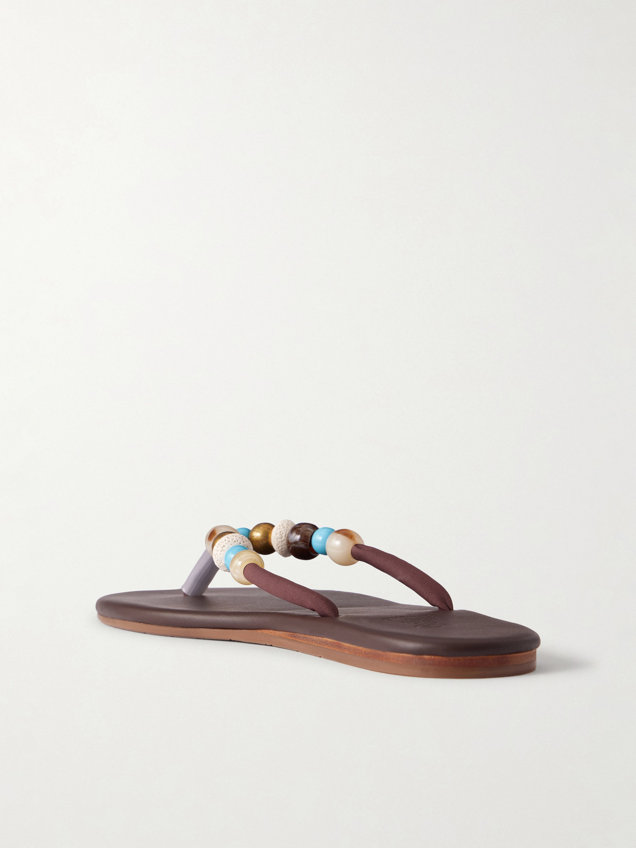 Saionara Bead-Embellished Leather Flip Flops