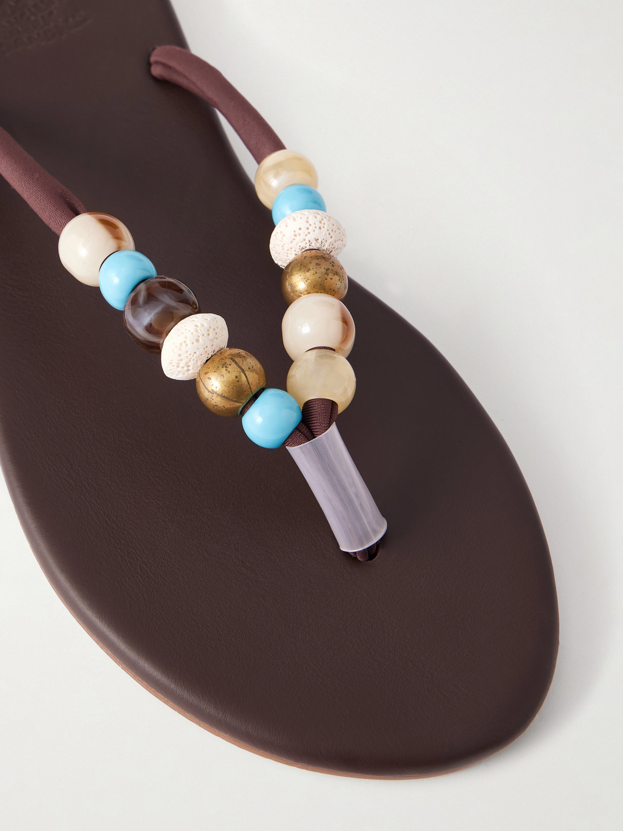 Saionara Bead-Embellished Leather Flip Flops