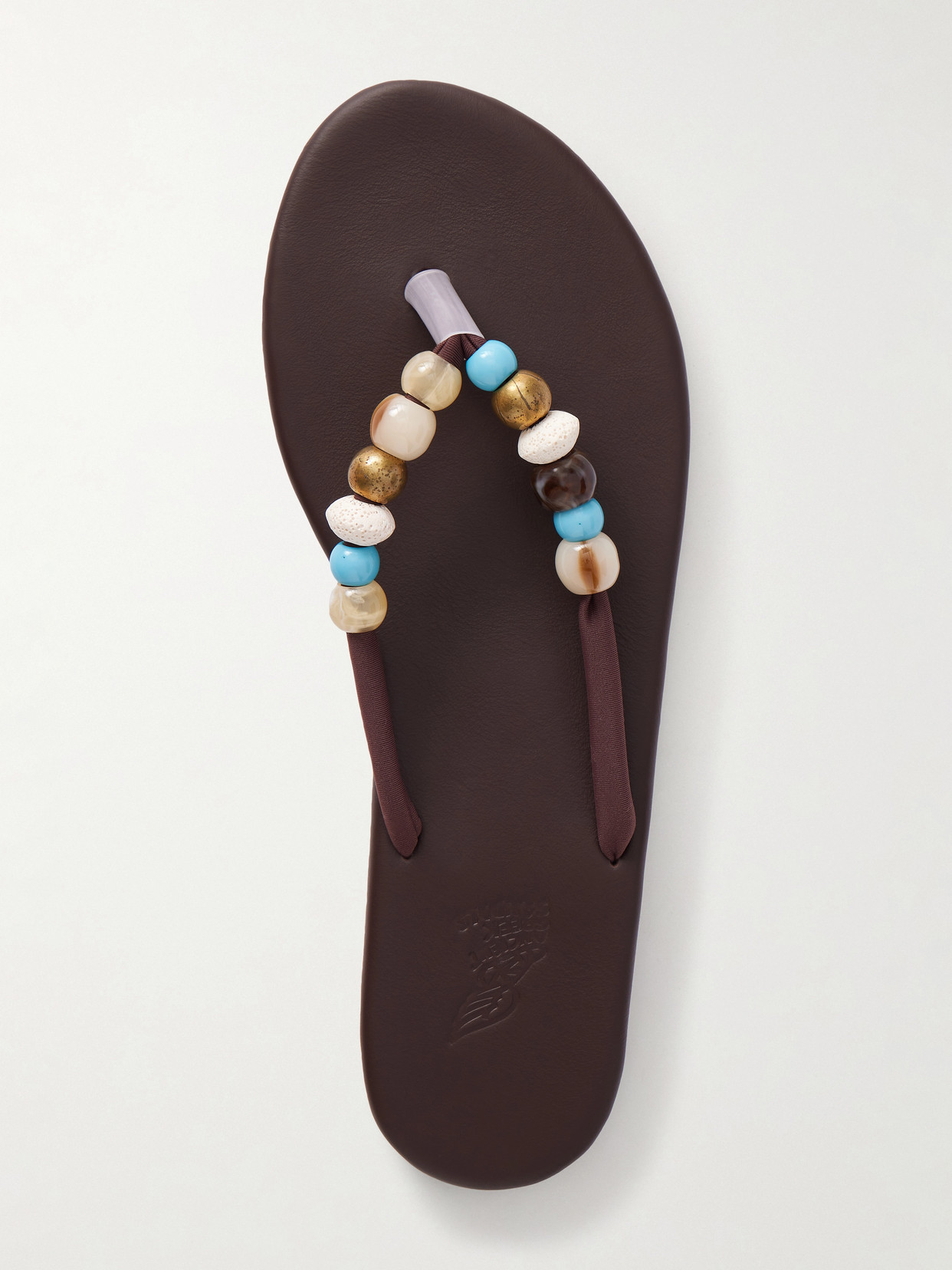 Saionara Bead-Embellished Leather Flip Flops