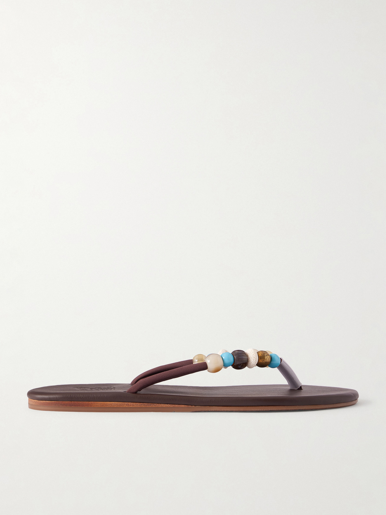 Ancient Greek Sandals - Saionara Bead-embellished Leather Flip Flops - Brown