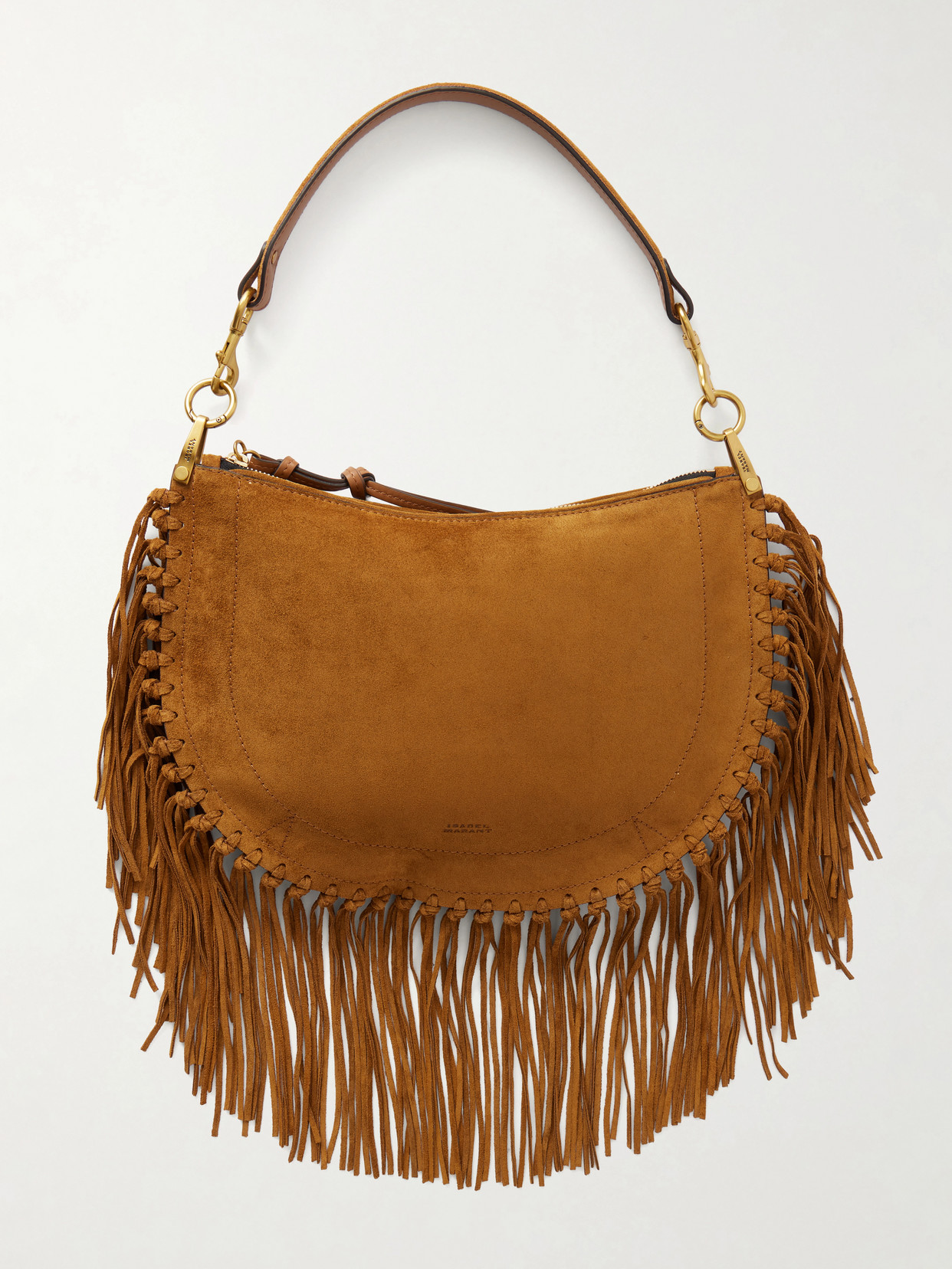 Isabel Marant Oskan Soft Fringed Suede Shoulder Bag In Brown
