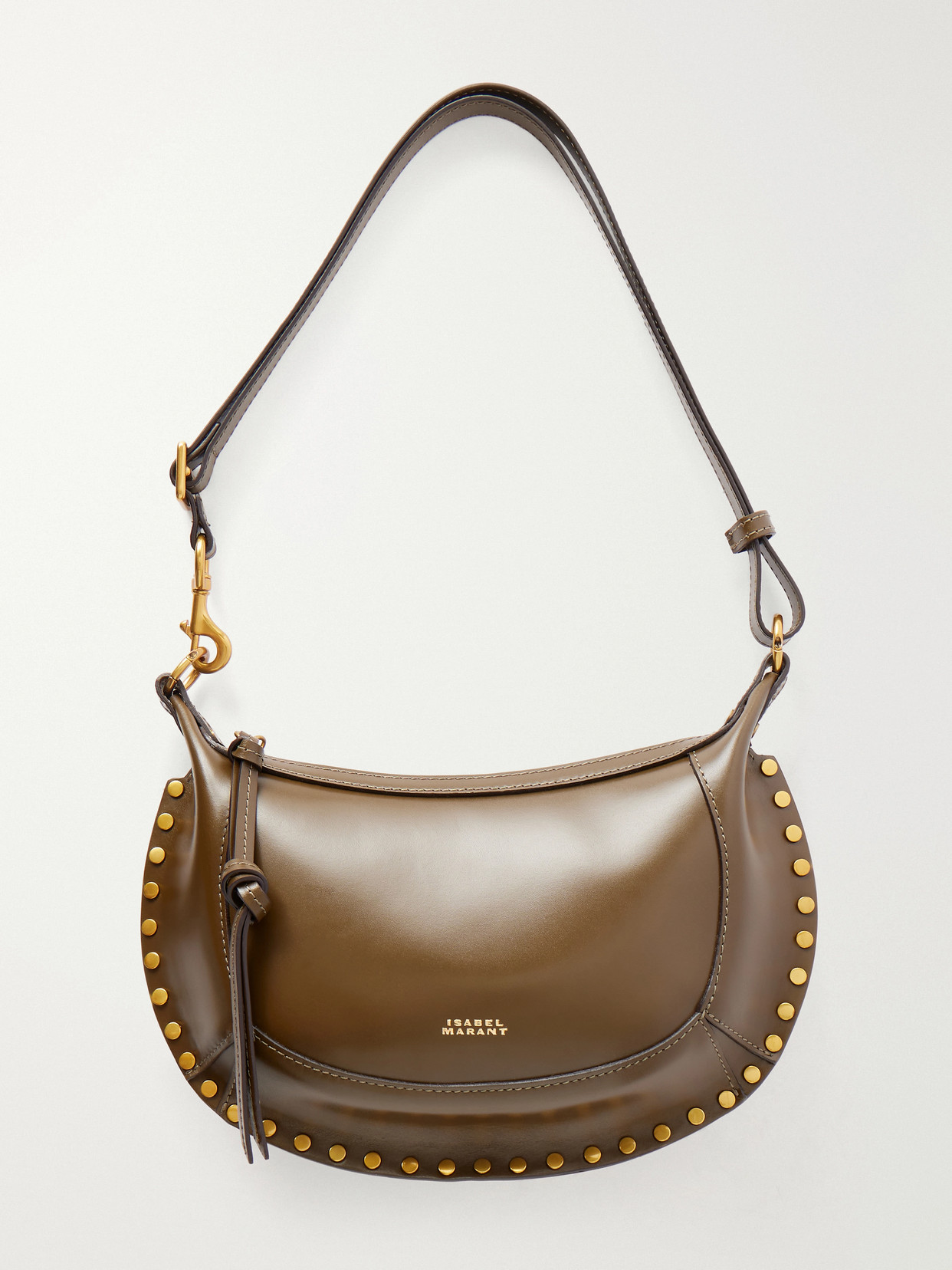 Isabel Marant Oskan Moon Studded Leather Shoulder Bag In Green