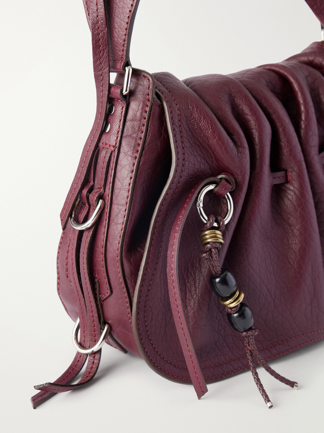 Bolton Embellished Tasseled Textured-Leather Shoulder Bag
