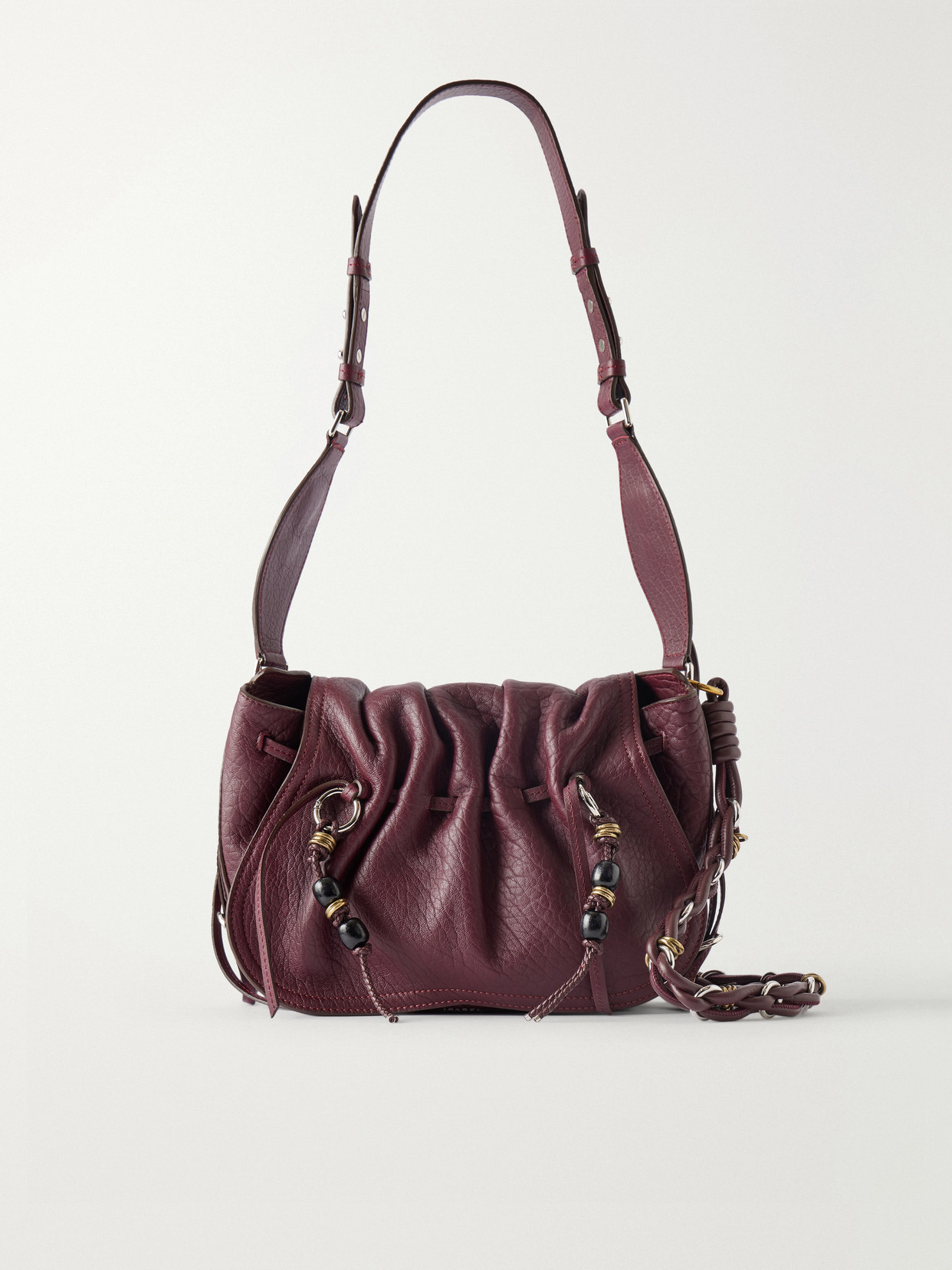 Isabel Marant Bolton Embellished Tasseled Textured-leather Shoulder Bag In Burgundy