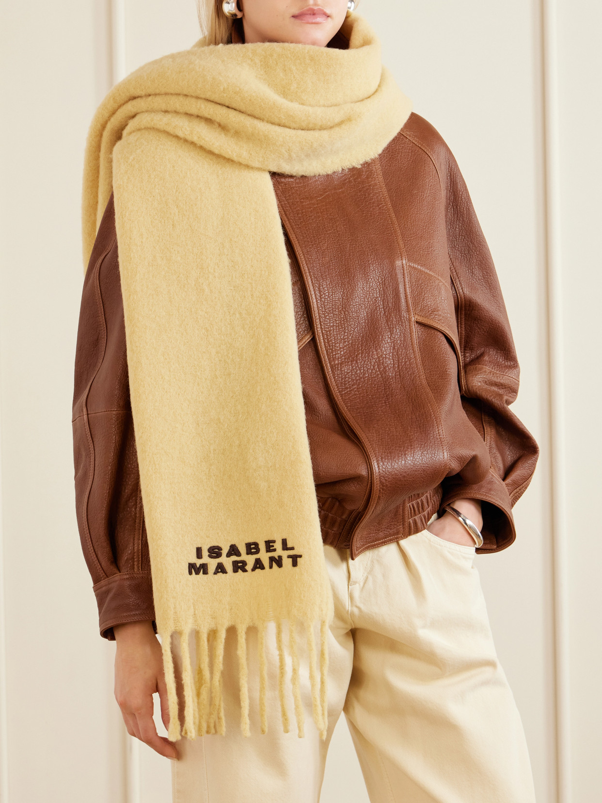 Isabel Marant Firny Fringed Embroidered Alpaca-blend Scarf In Neutral