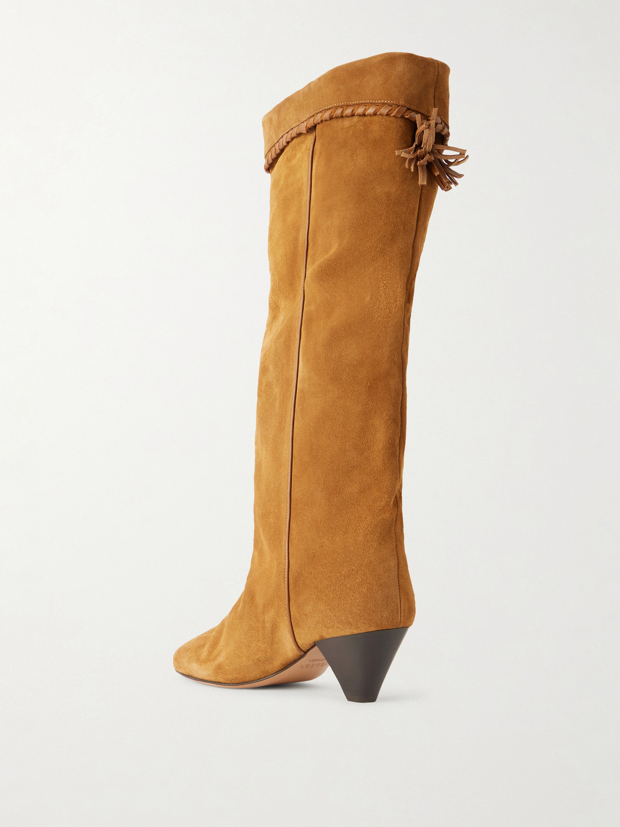 Elita Tasseled Leather-Trimmed Suede Knee Boots