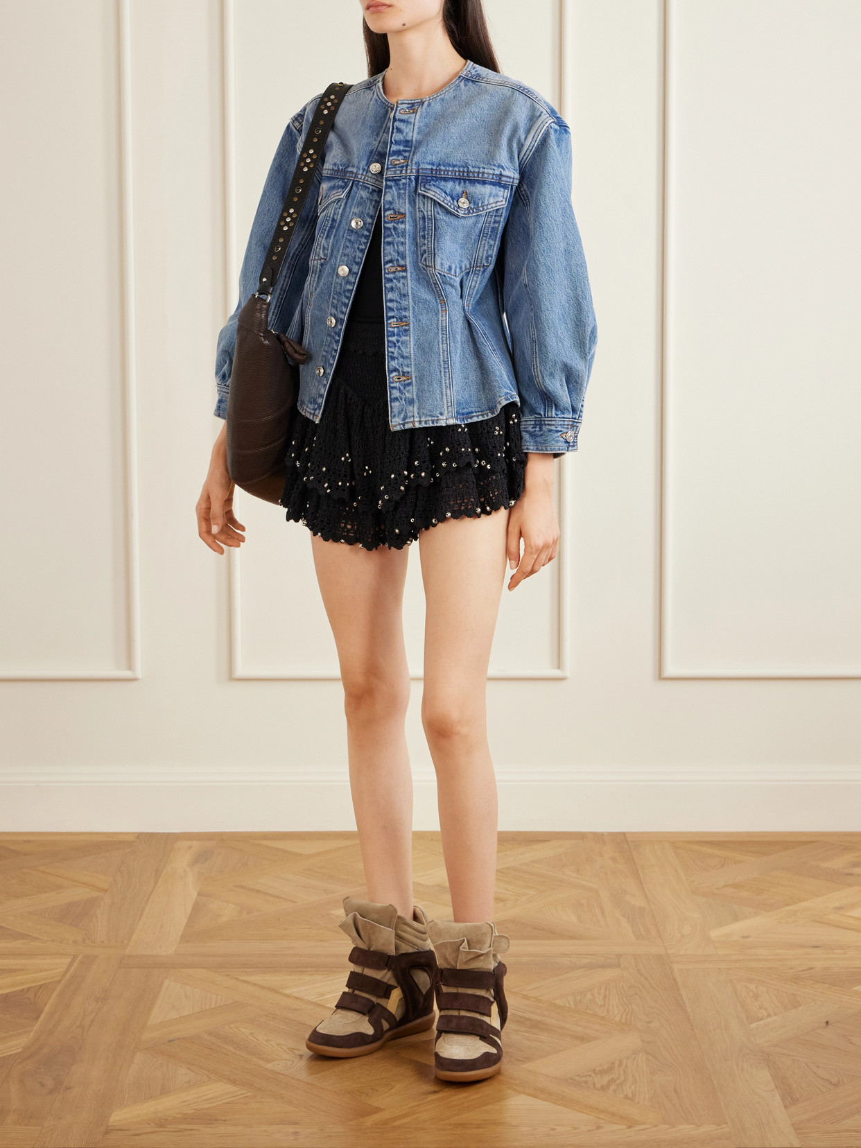 Bekett Leather-Trimmed Suede High-Top Wedge Sneakers