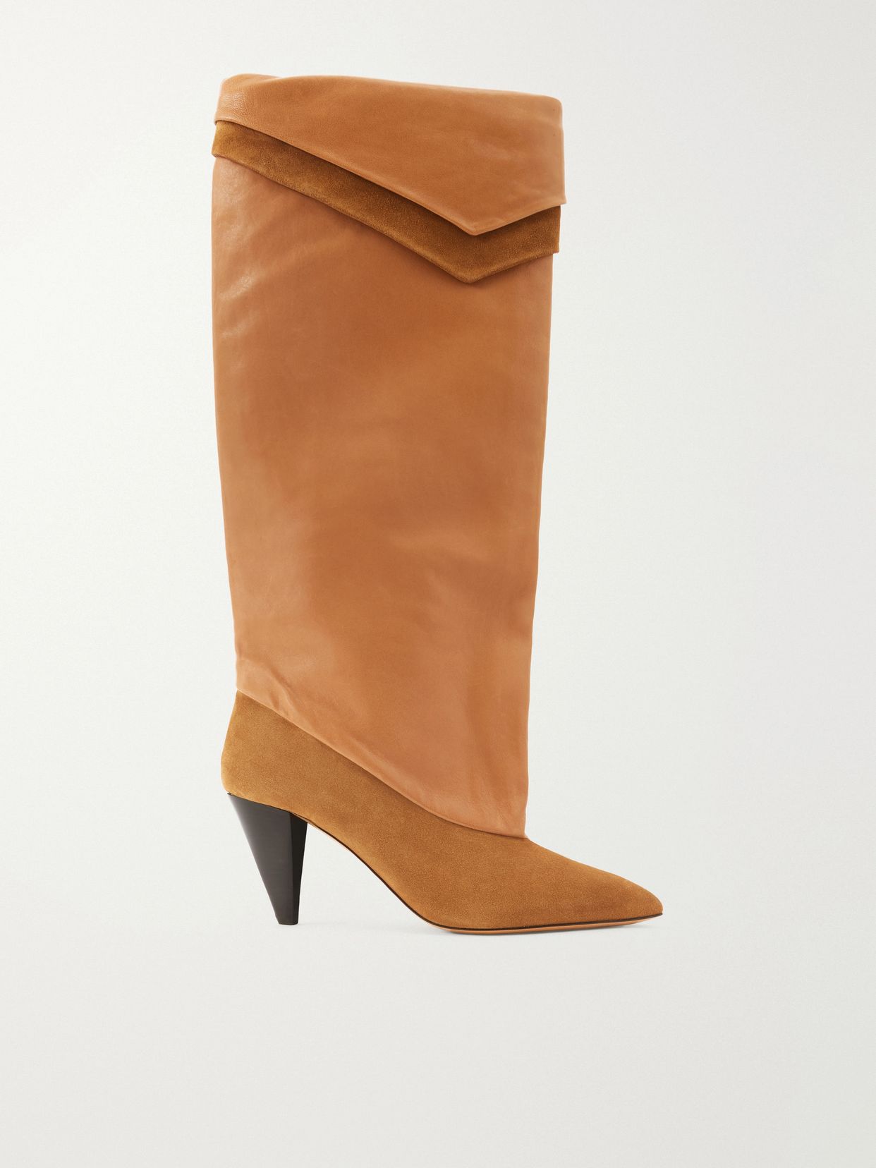 lezra suede trimmed leather knee boots