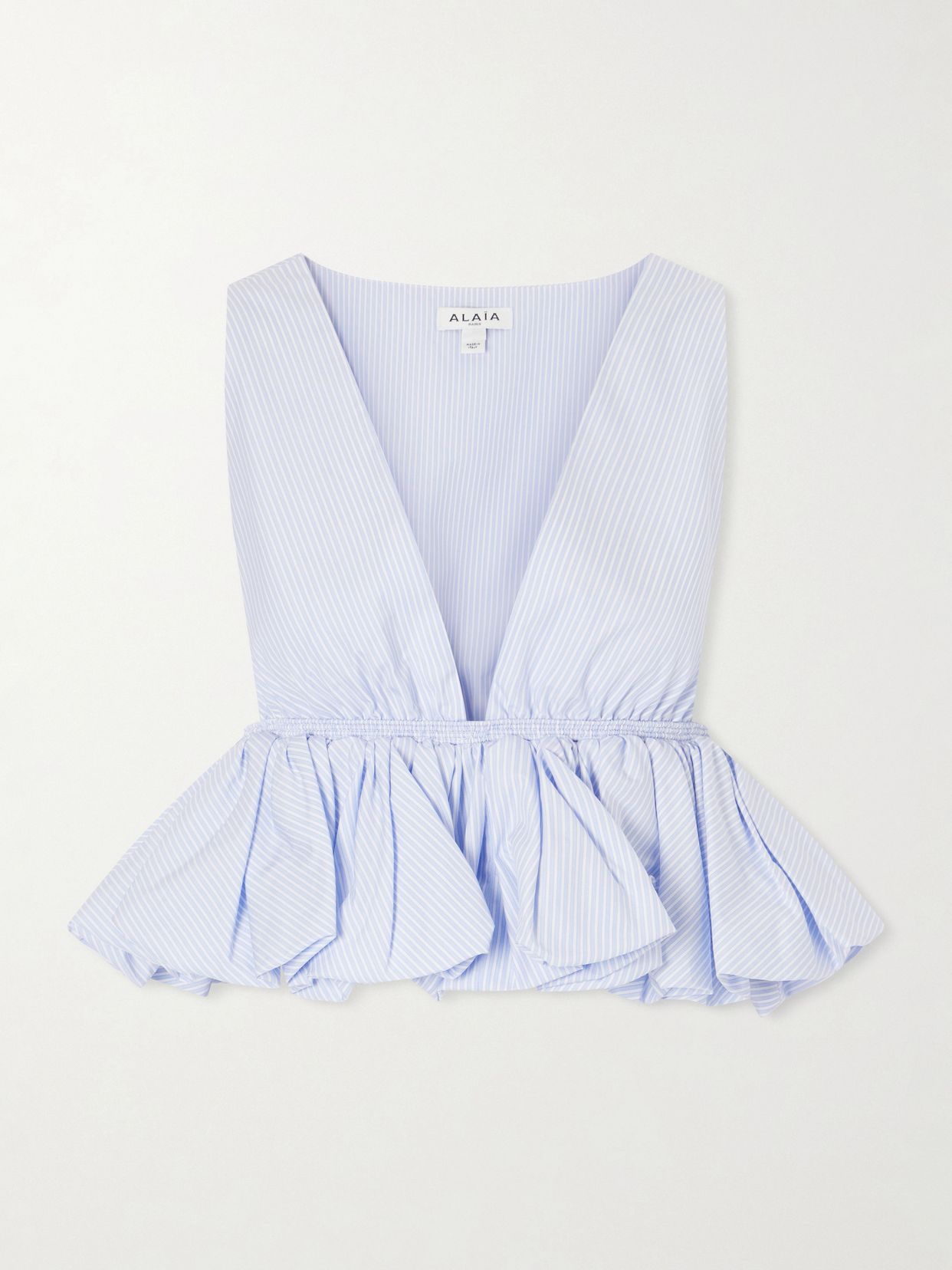 cropped ruffled striped cotton poplin blouse
