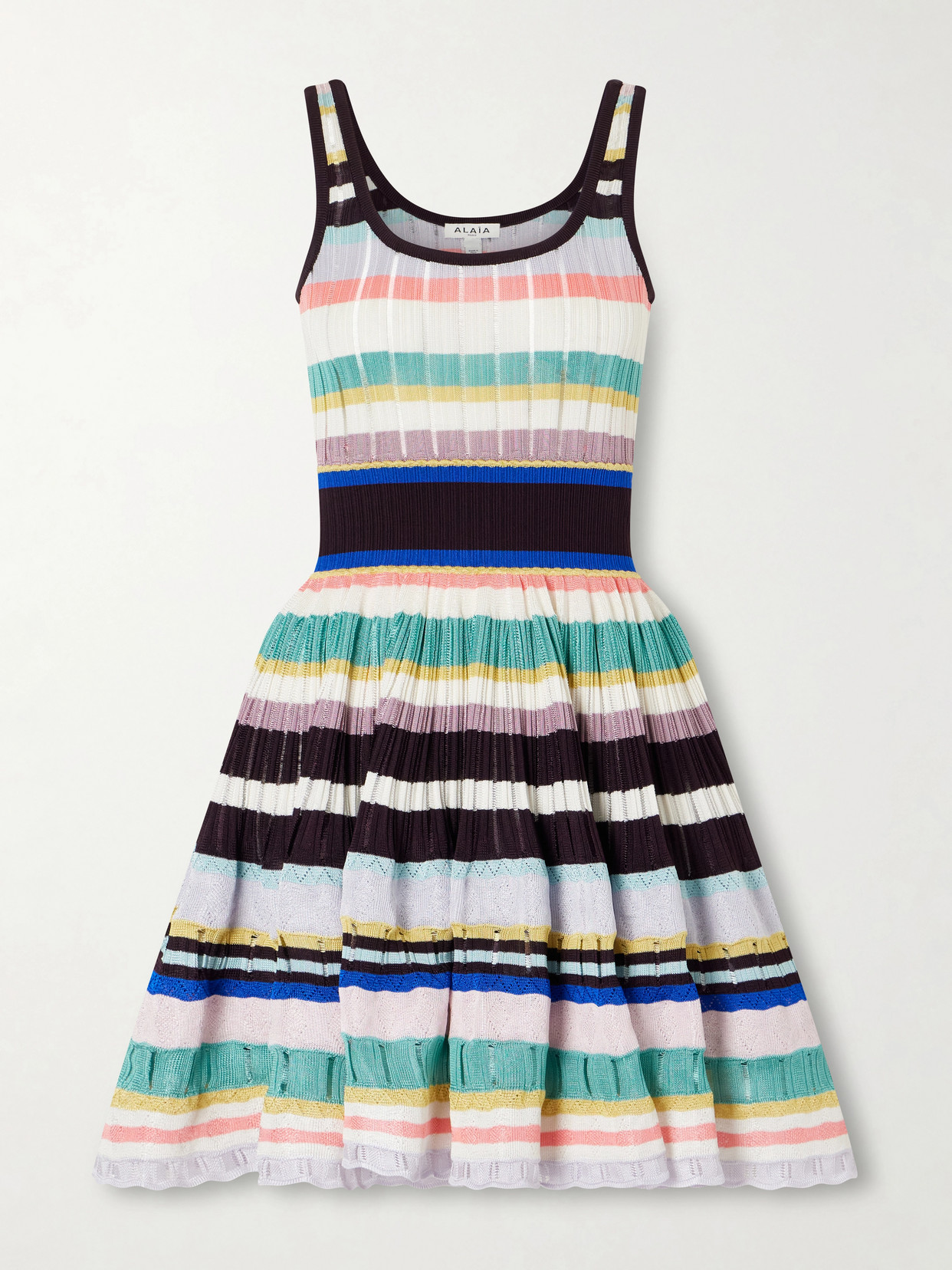 Alaïa Tiered Pointelle-knit Mini Dress In Multi