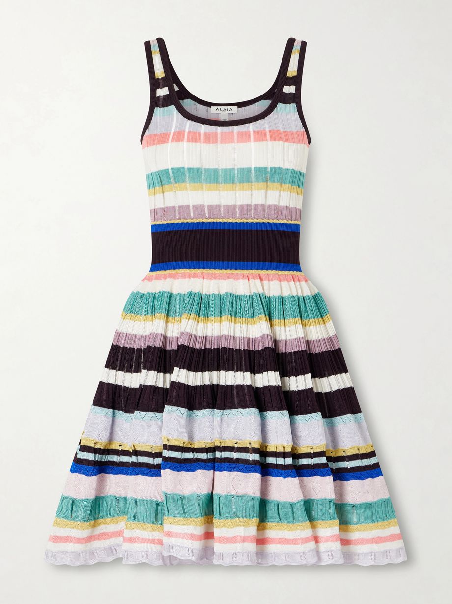 Tiered pointelle-knit mini dress