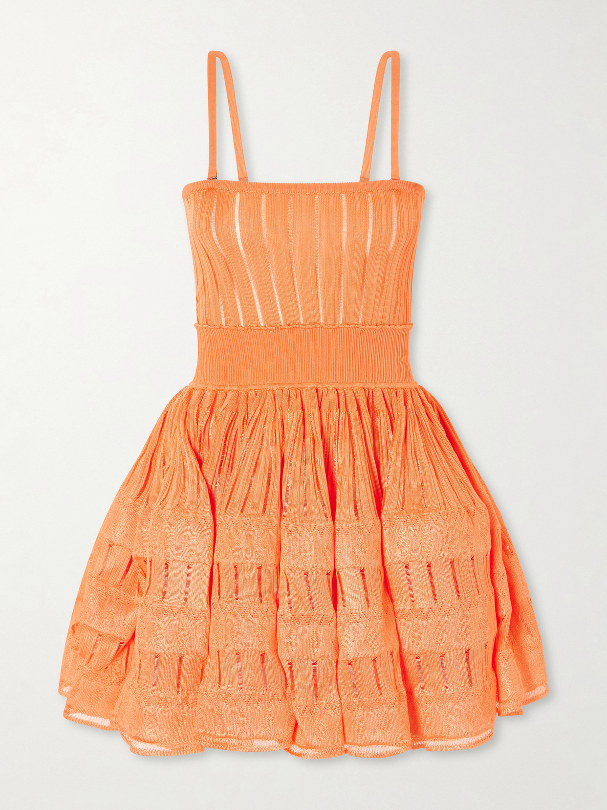 Alaïa Tiered Pointelle-knit Mini Dress In Orange