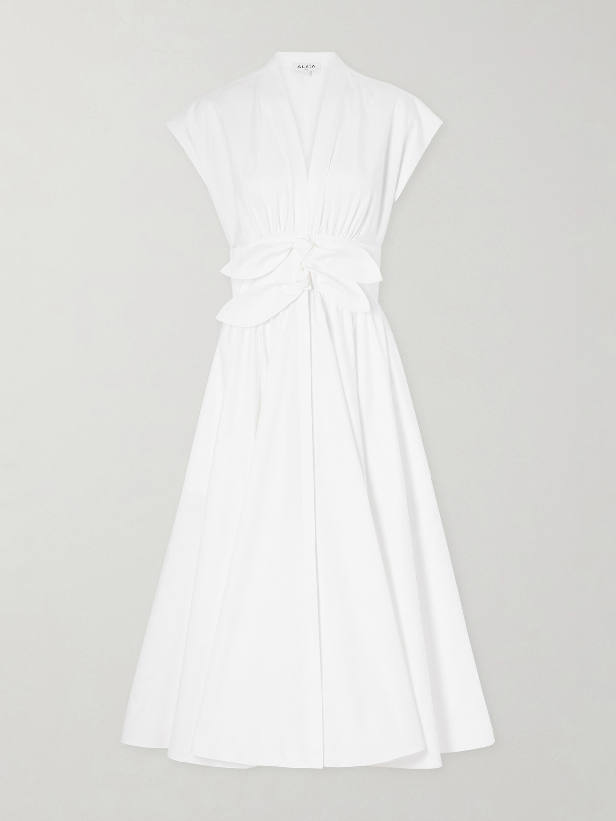 Alaïa Knot-detailed Belted Cotton-poplin Midi Dress In White