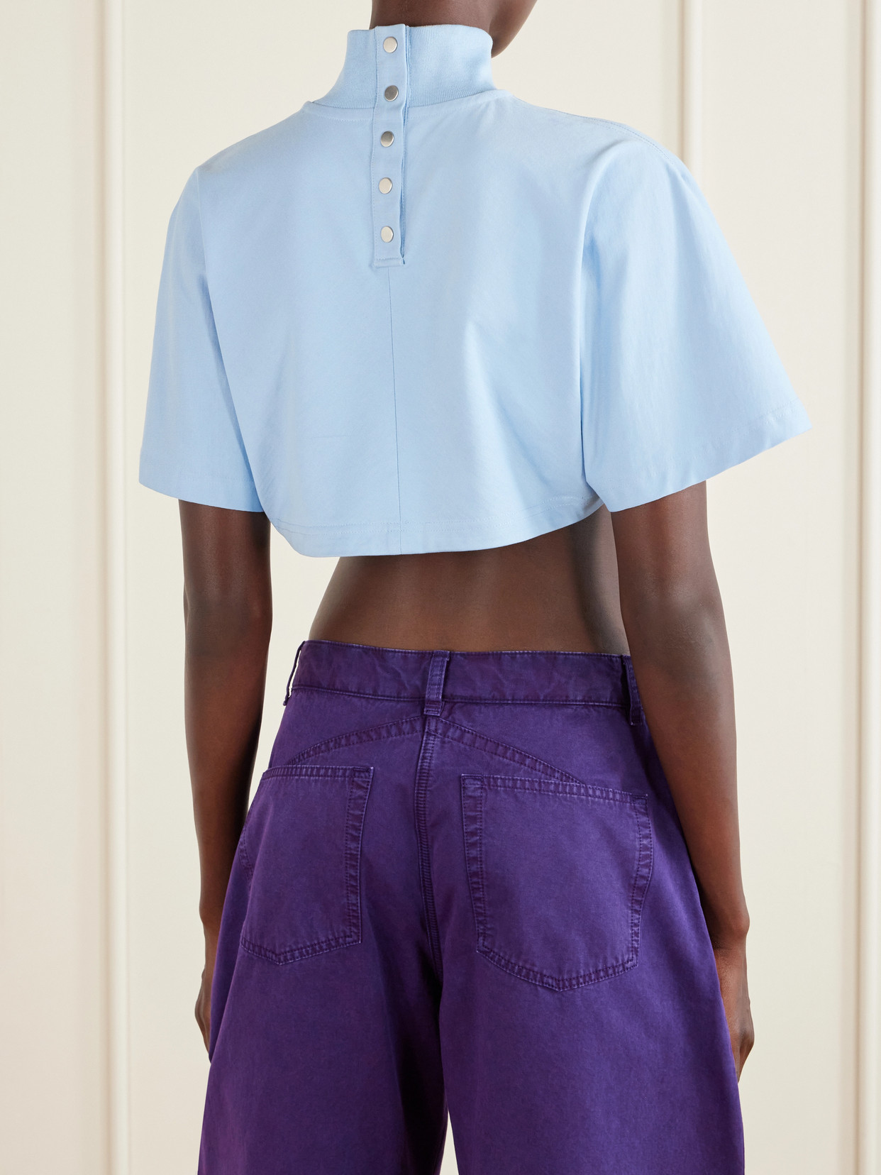 Alaïa - Cropped Cotton-Jersey Turtleneck T-Shirt