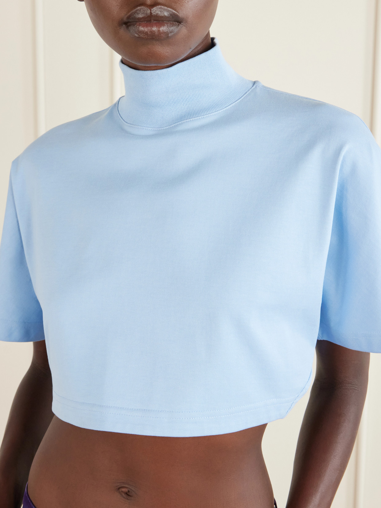 Alaïa - Cropped Cotton-Jersey Turtleneck T-Shirt