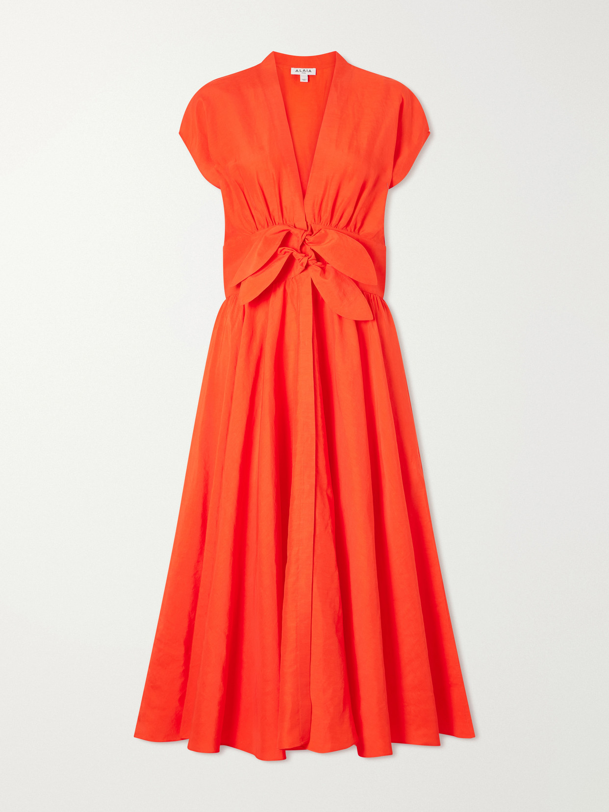 Alaïa Knotted Linen-blend Midi Dress In Orange