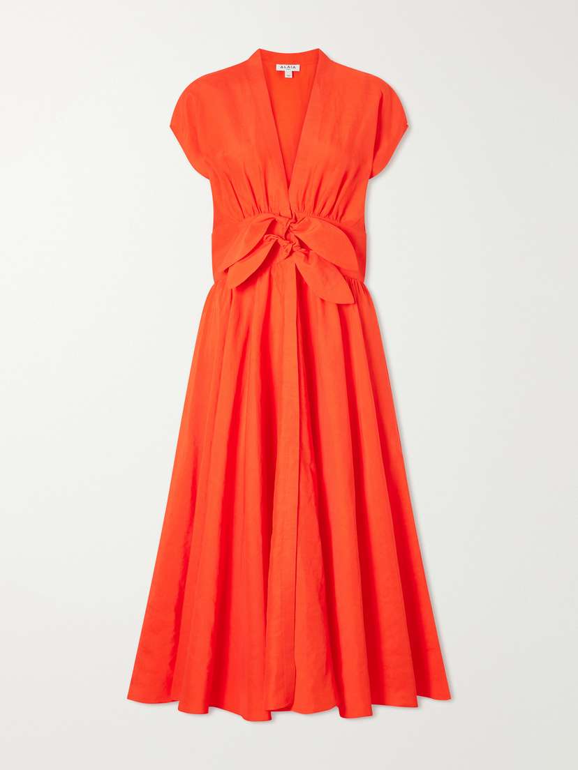 Alaïa Knotted Linen-blend Midi Dress