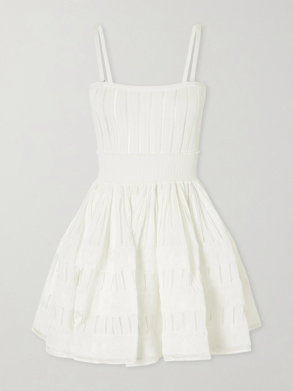 Alaïa Tiered Pointelle-knit Mini Dress In White