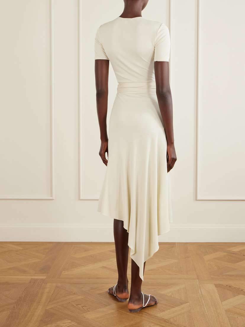 Alaïa Asymmetrical Belted Jersey Midi Dress | Thumbnail 3 Alaïa Asymmetrical Belted Jersey Midi Dress | Thumbnail 3