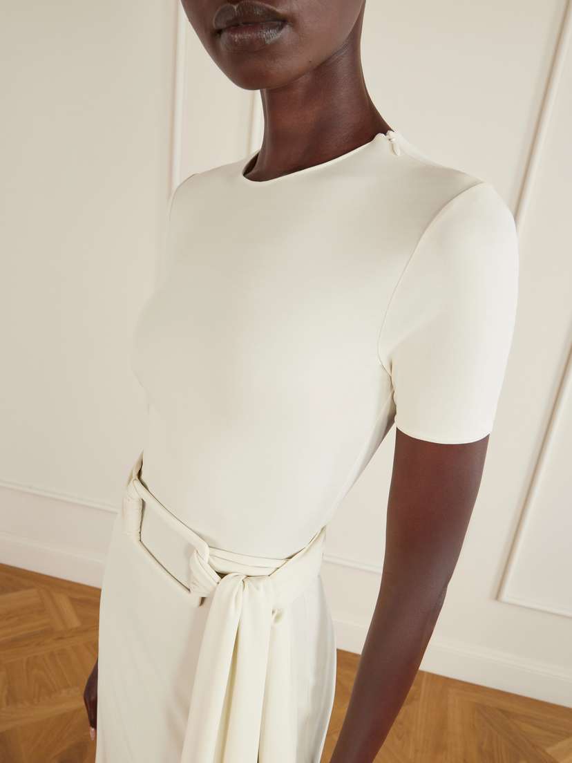 Alaïa Asymmetrical Belted Jersey Midi Dress | Thumbnail 4 Alaïa Asymmetrical Belted Jersey Midi Dress | Thumbnail 4