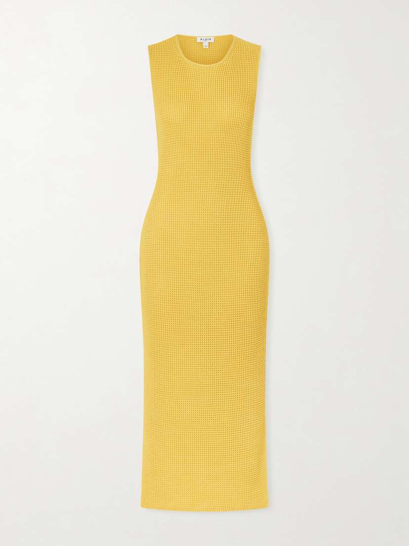 Alaïa Waffle-knit Silk Midi Dress | Thumbnail 5 Alaïa Waffle-knit Silk Midi Dress | Thumbnail 5