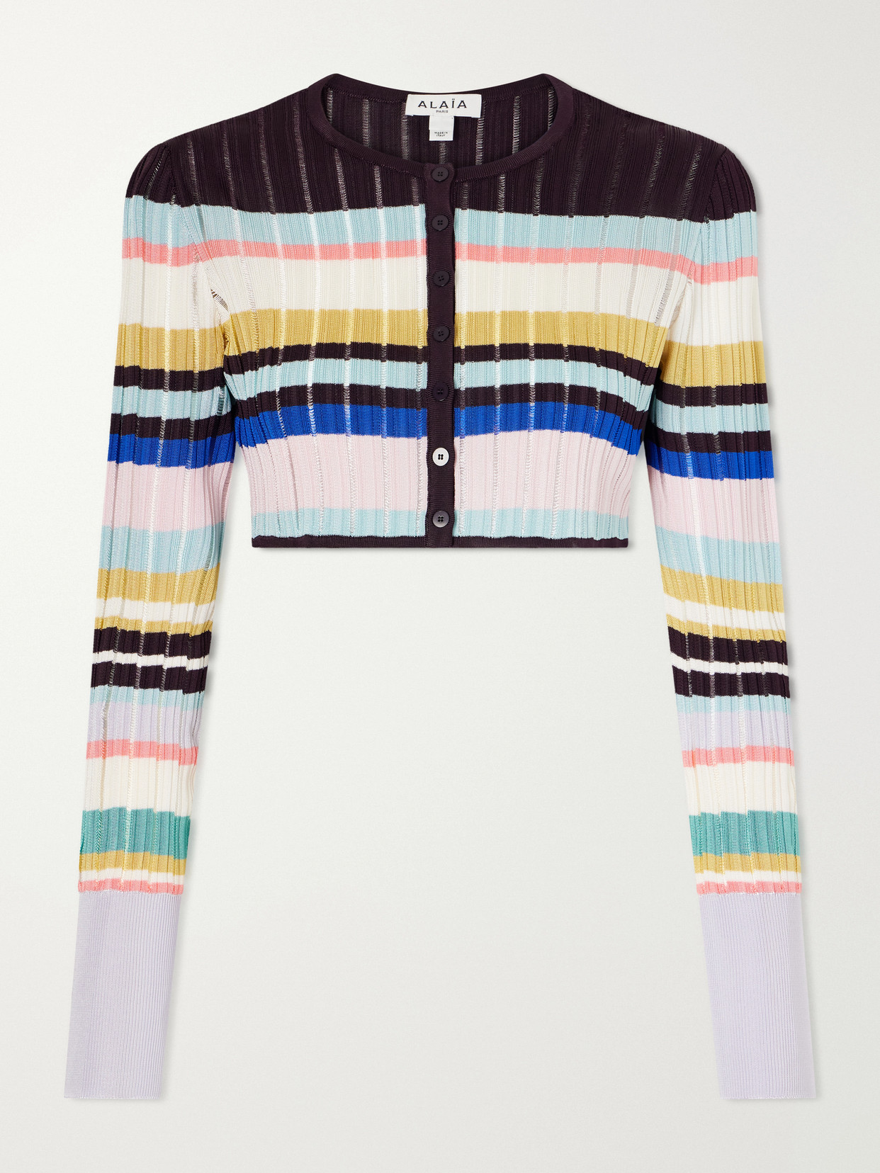 Alaïa Striped Cropped Jacquard Cardigan In Multi
