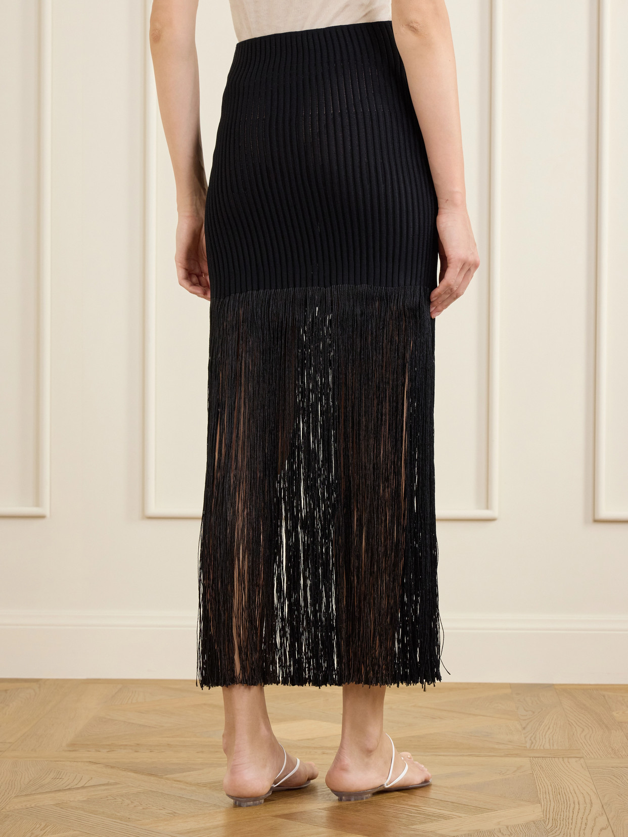 Alaïa - Ribbed Fringed Jersey Midi