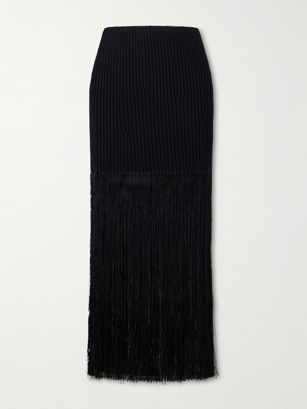 Alaïa Ribbed Fringed Jersey Midi Skirt In Black