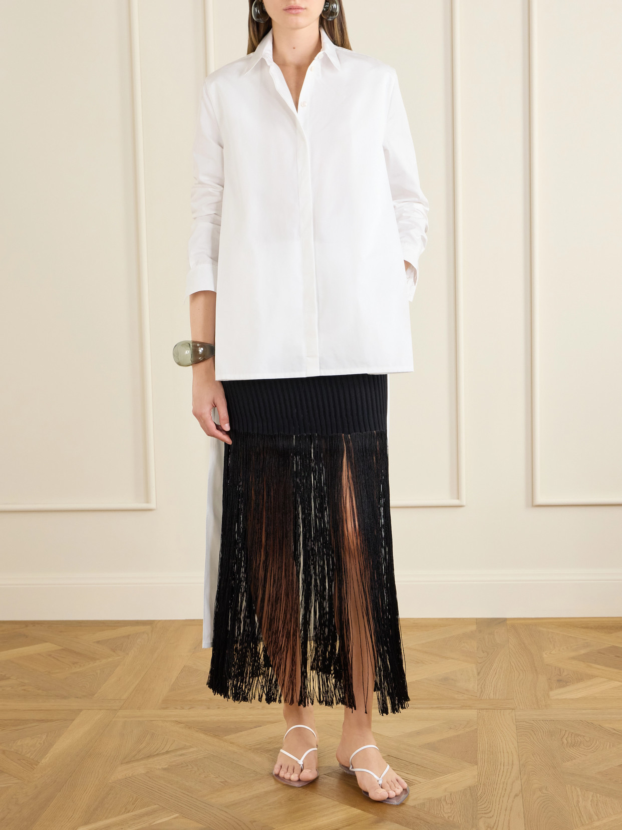 Alaïa - Ribbed Fringed Jersey Midi