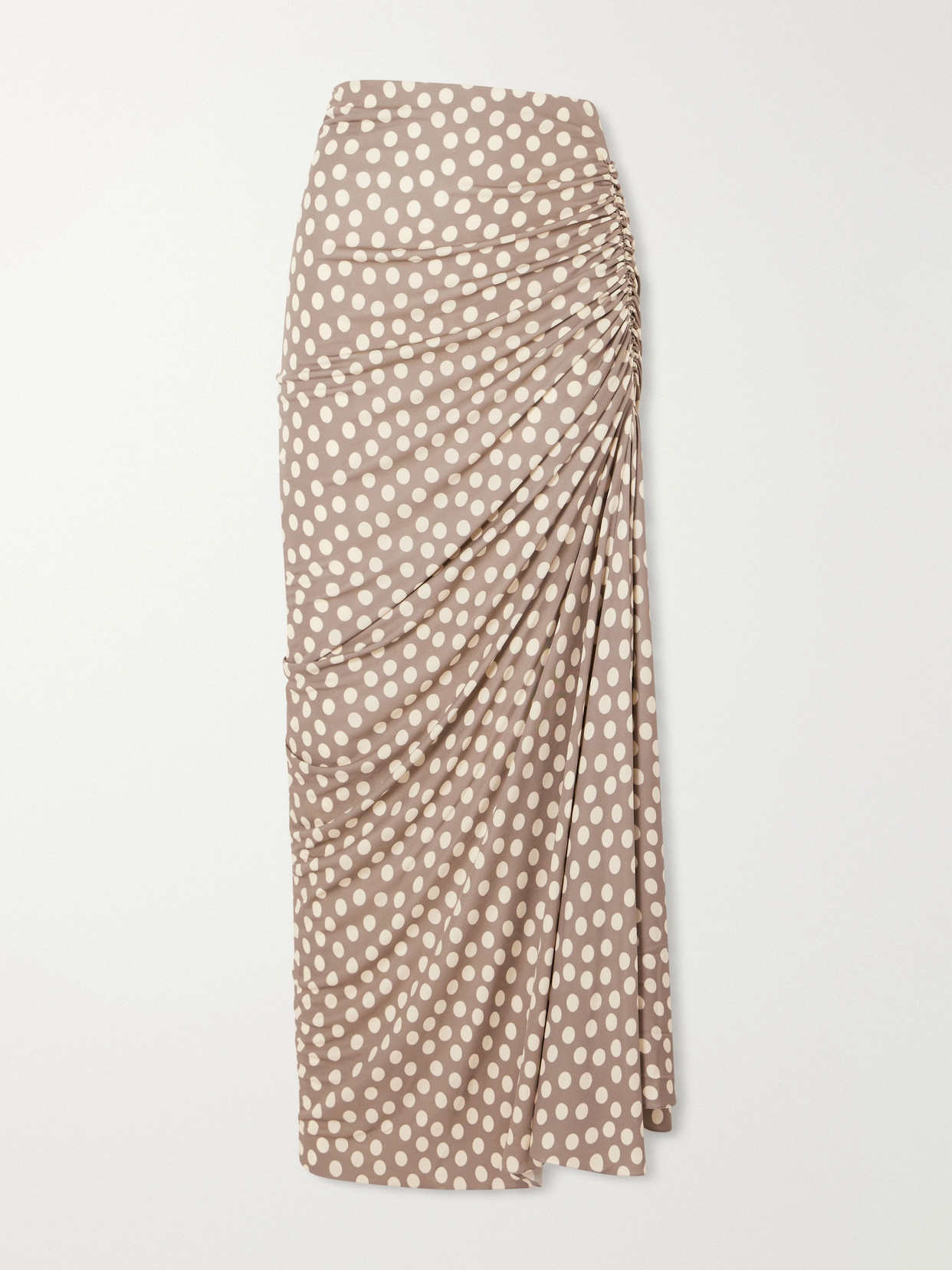 Alaïa - Gathered Polka-dot Jersey Midi Skirt - Brown