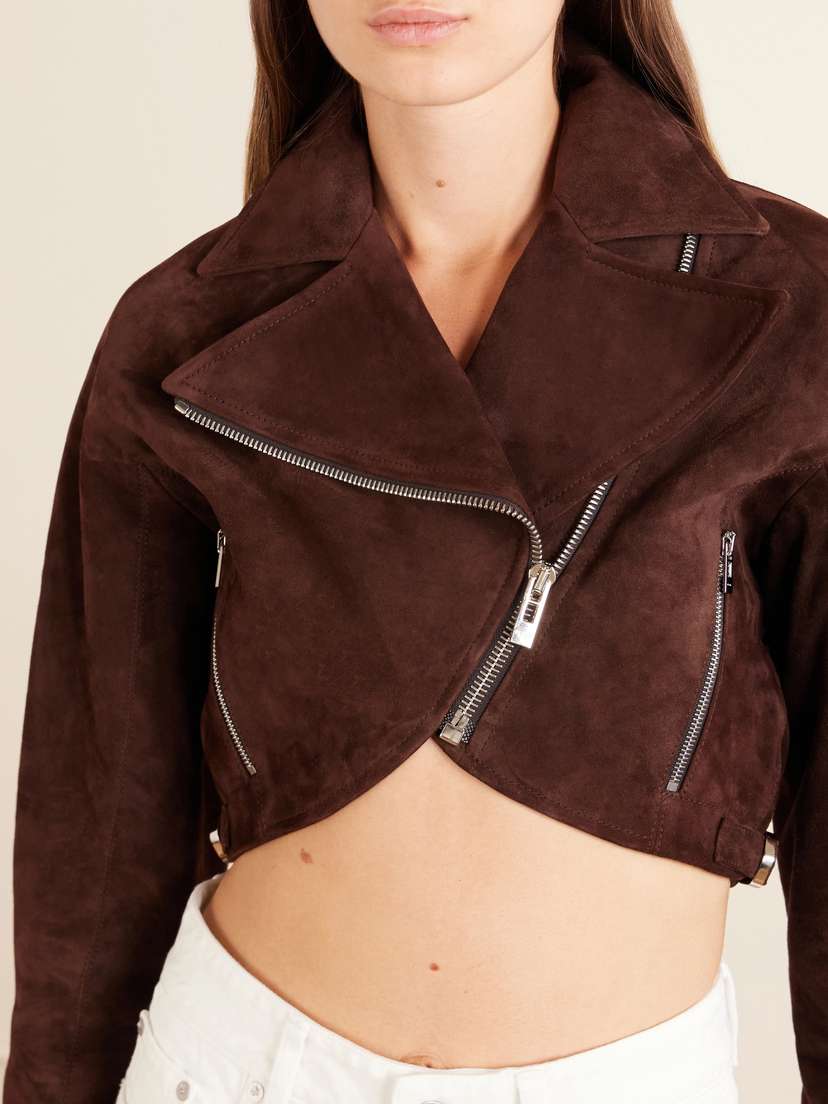 Alaïa Cropped Suede Biker Jacket | Thumbnail 4 Alaïa Cropped Suede Biker Jacket | Thumbnail 4