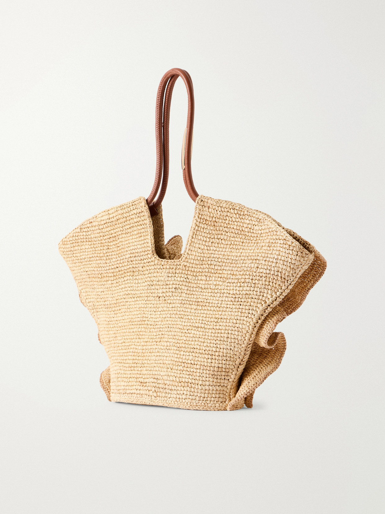 Goldentime Ruffle-Detail Medium Raffia Tote