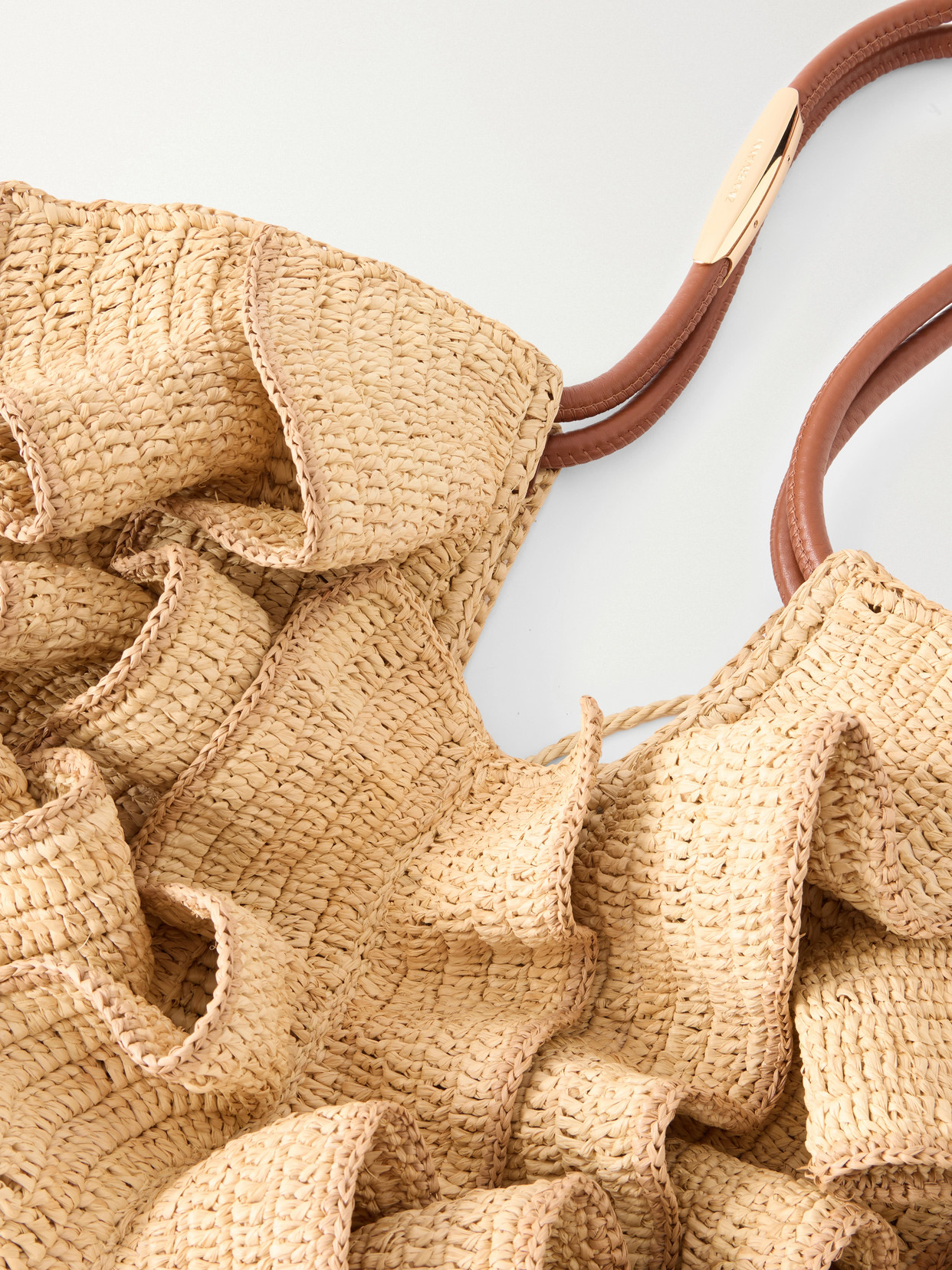 Goldentime Ruffle-Detail Medium Raffia Tote