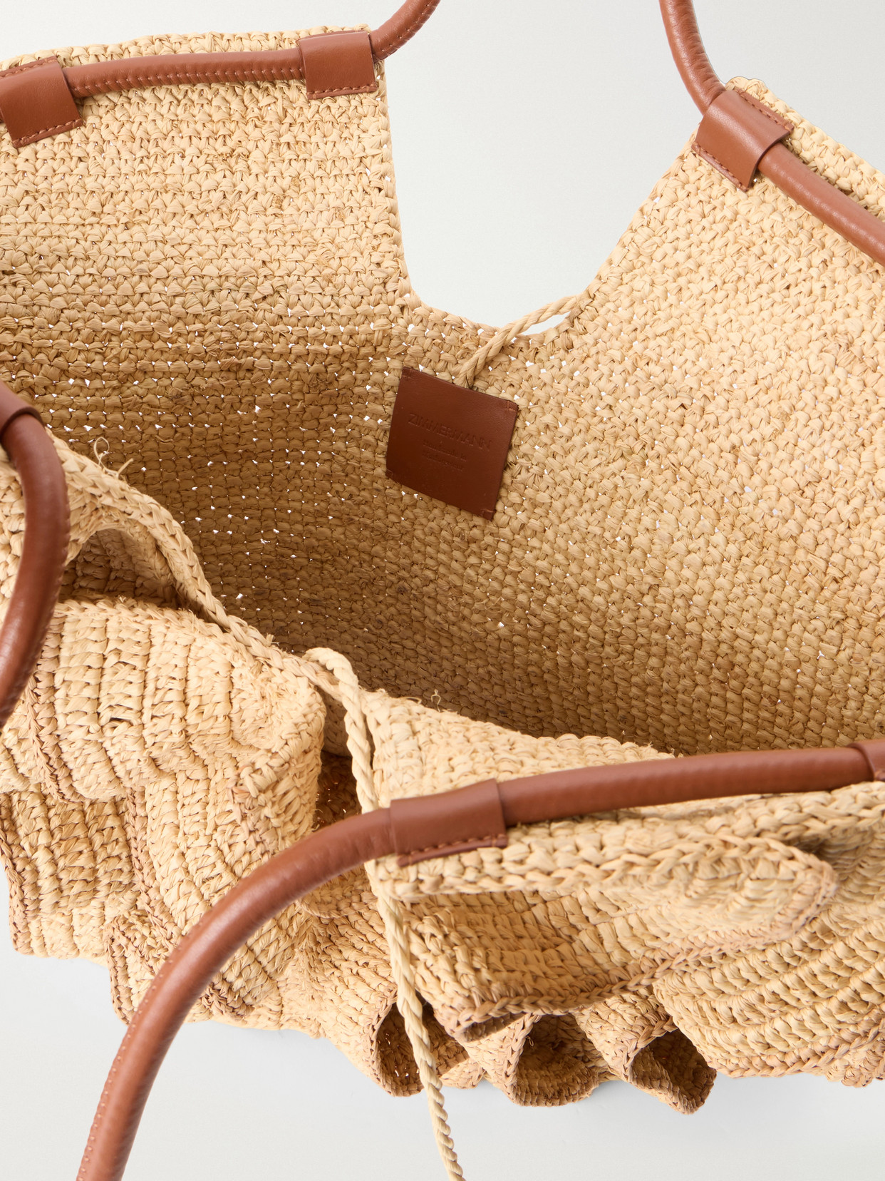 Goldentime Ruffle-Detail Medium Raffia Tote