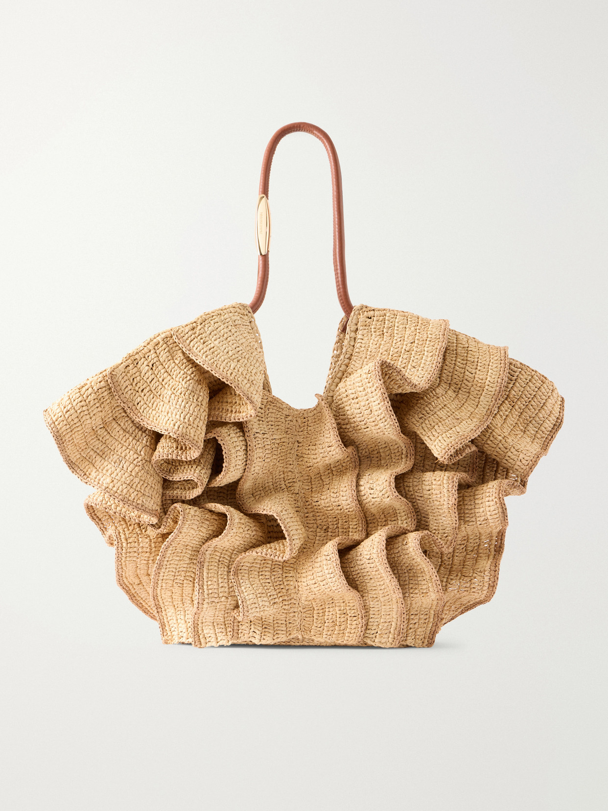Zimmermann Goldentime Ruffle-detail Medium Raffia Tote In Neutral