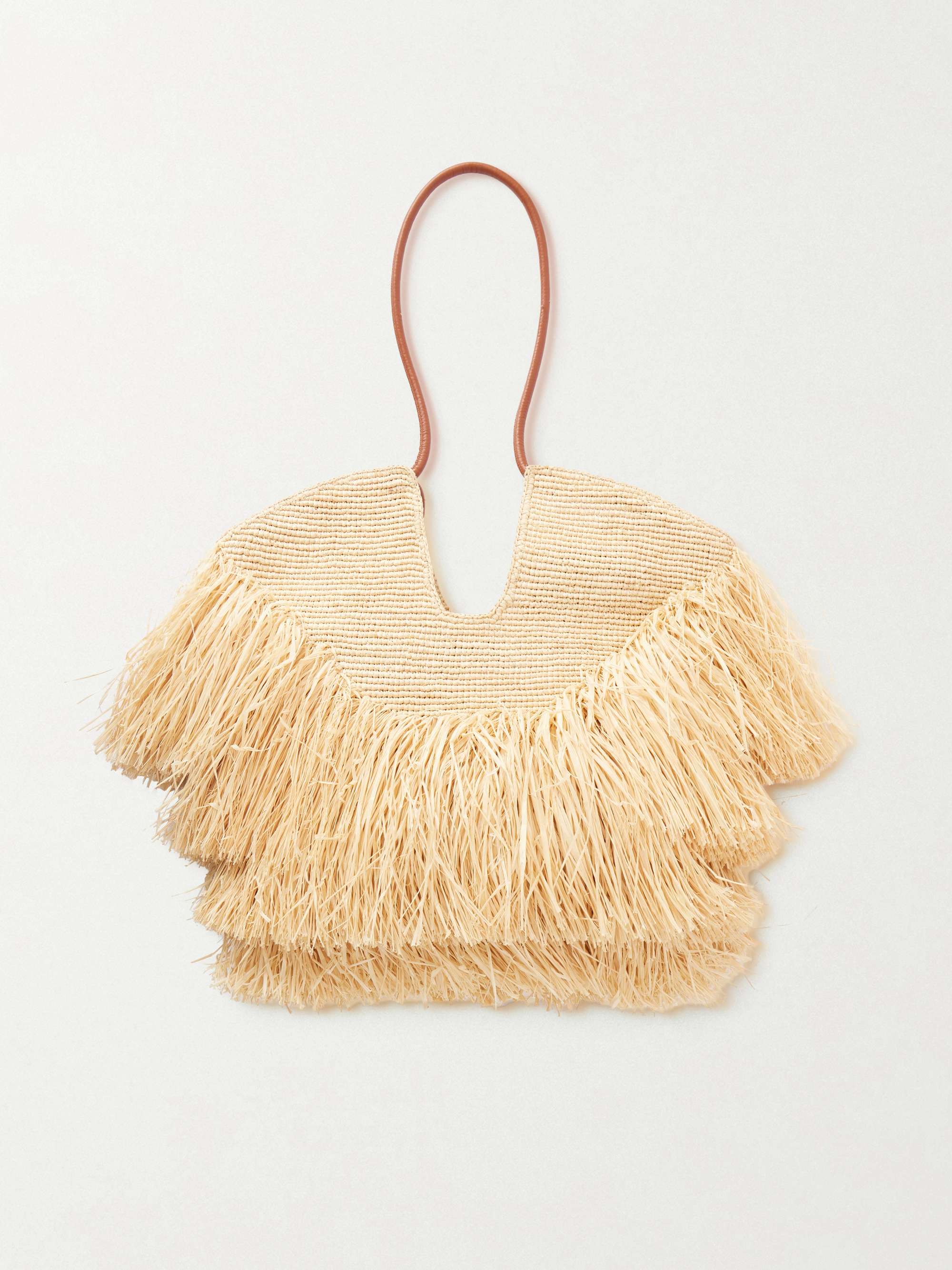 ZIMMERMANN Goldentime medium fringed leather-trimmed raffia tote