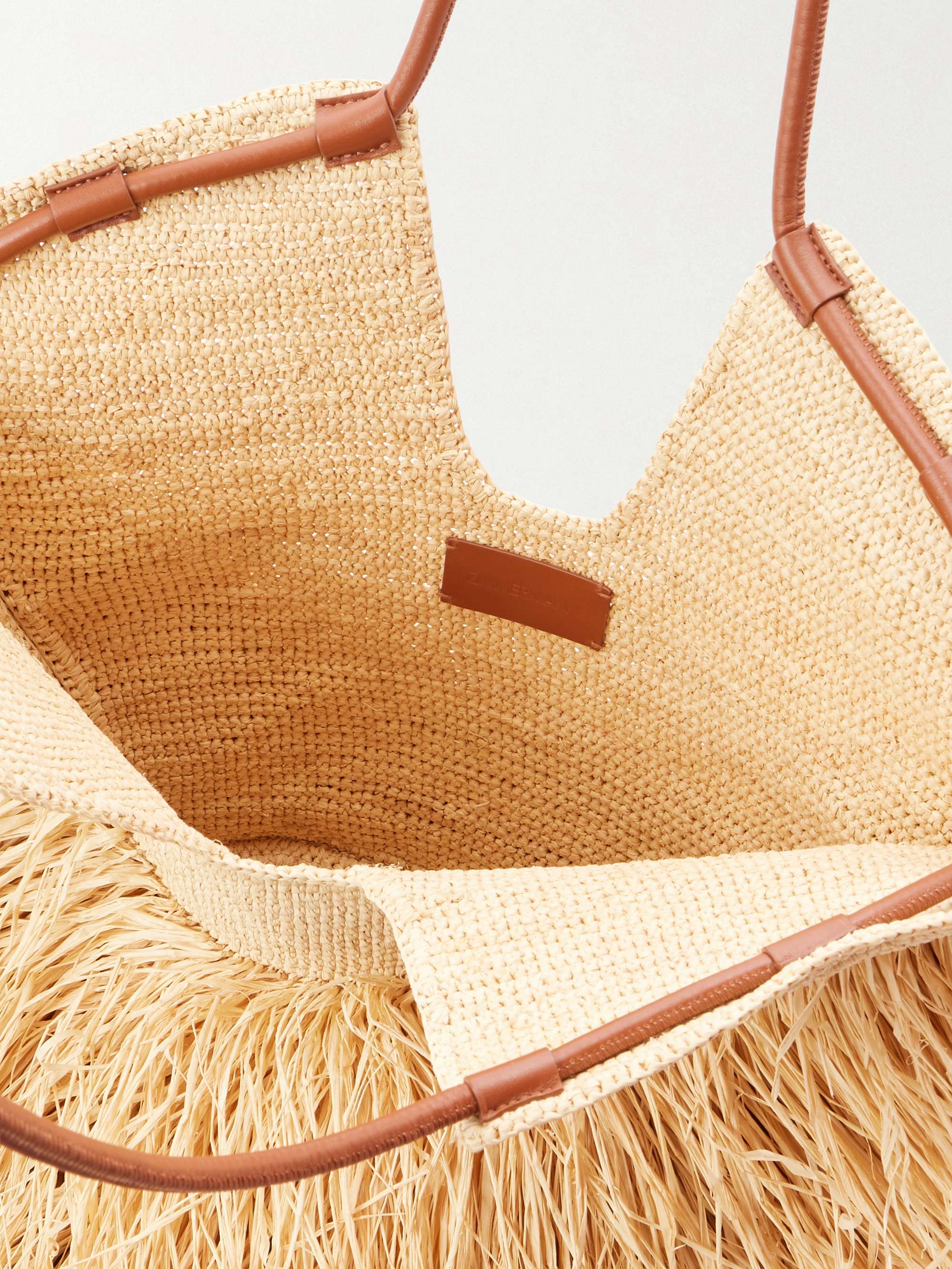 ZIMMERMANN Goldentime medium fringed leather-trimmed raffia tote