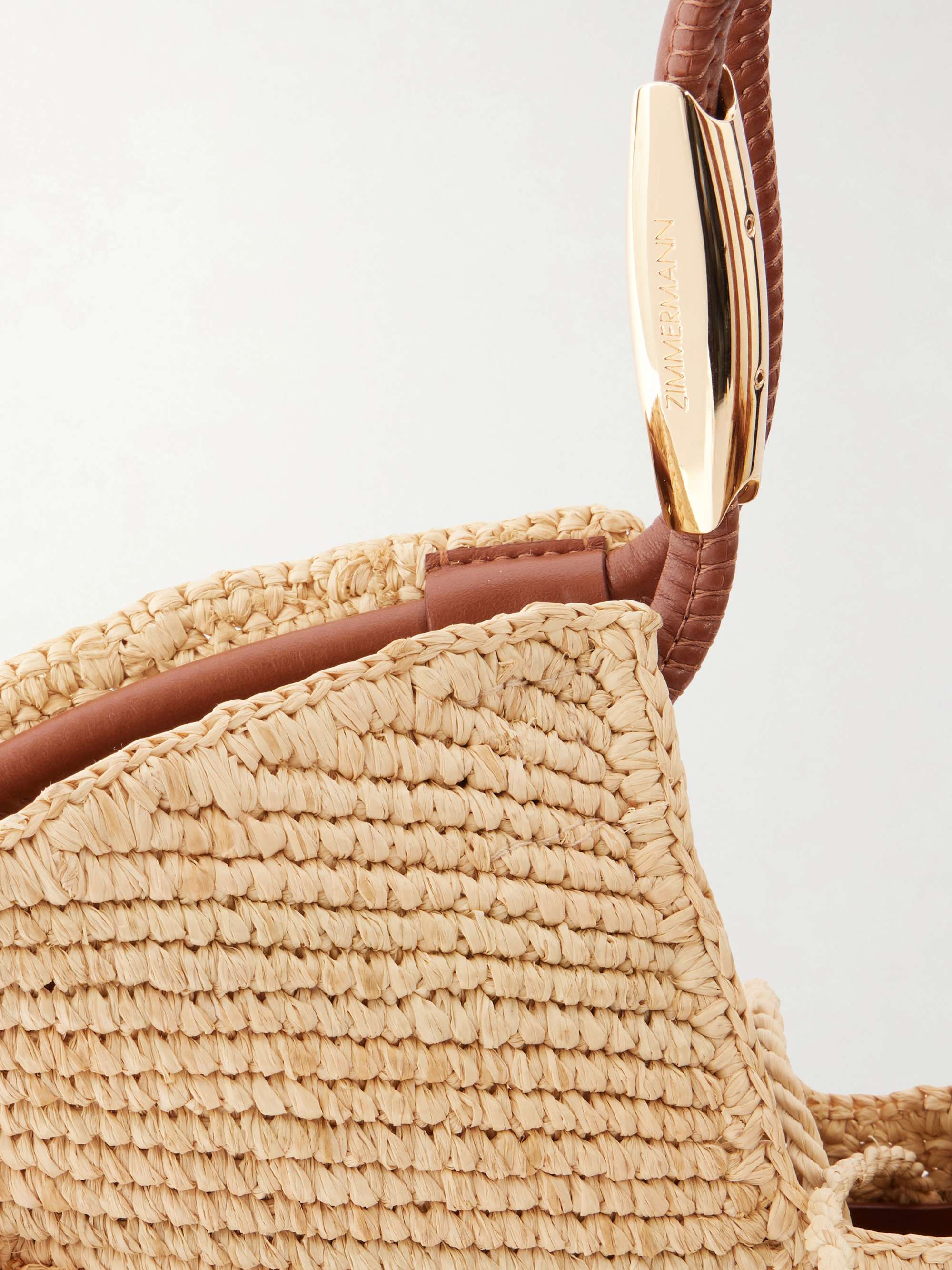 ホラグラムデザイン0.3g ZIMMERMANN Goldentime small leather-trimmed fringed raffia tote