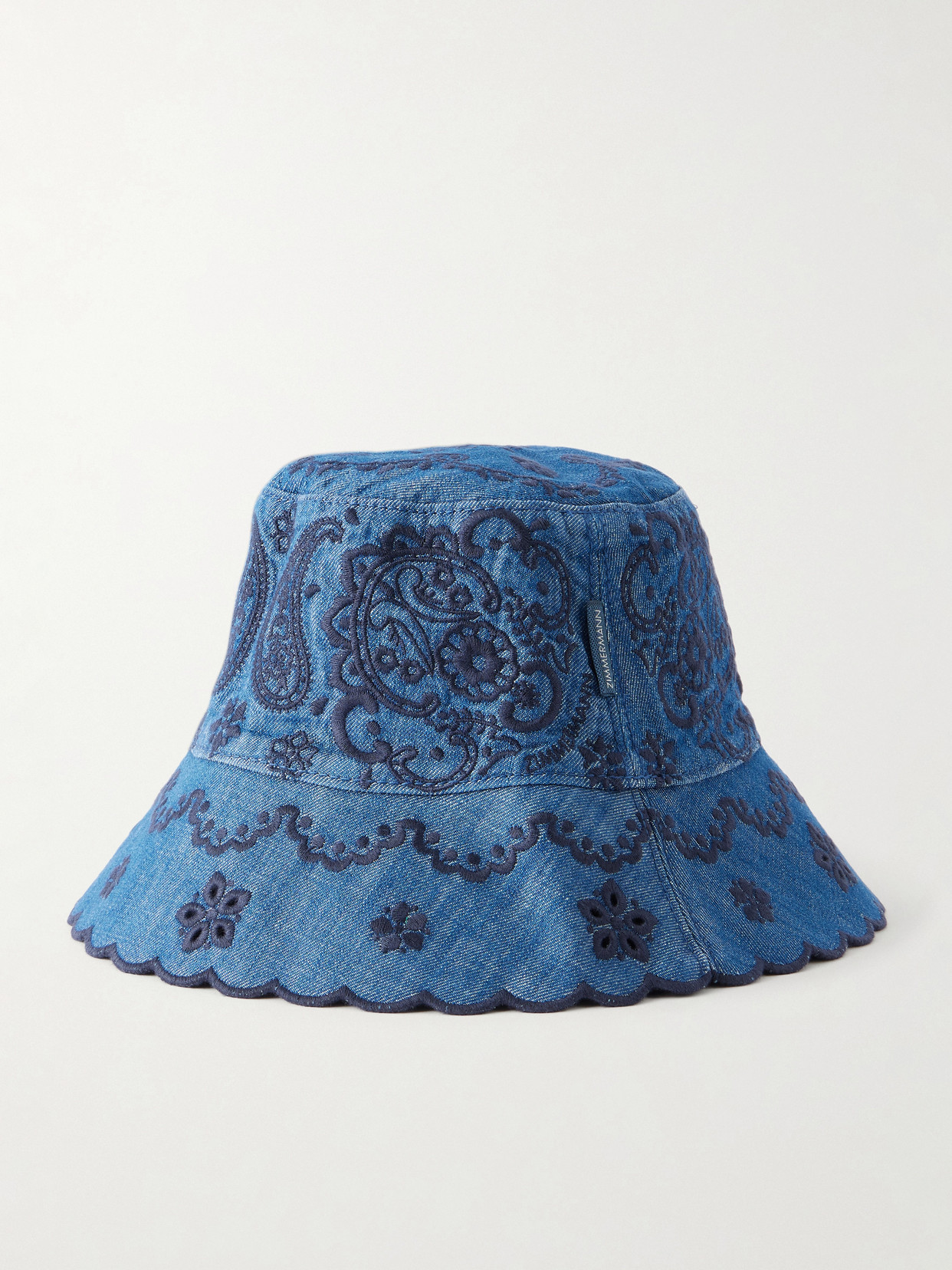 Zimmermann Paisley-embroidered Scallop-edge Bucket Hat In Brown