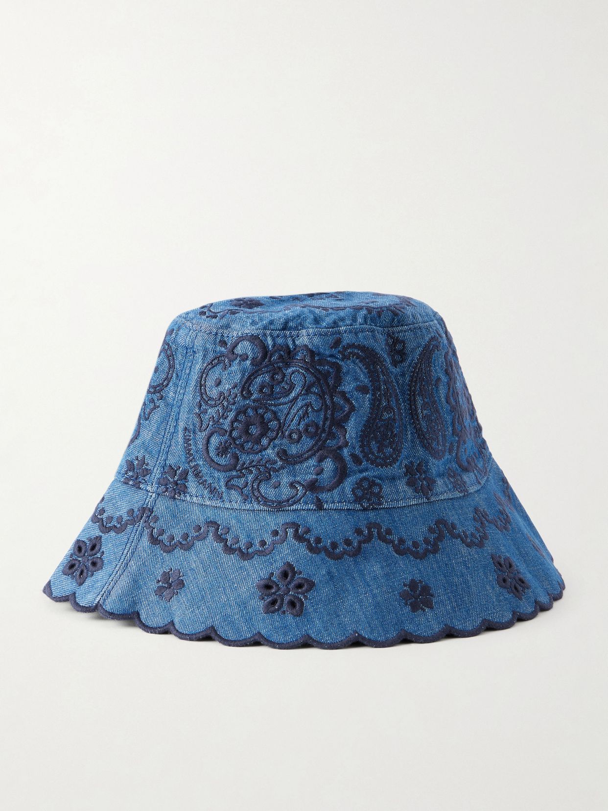Embroidered denim bucket hat