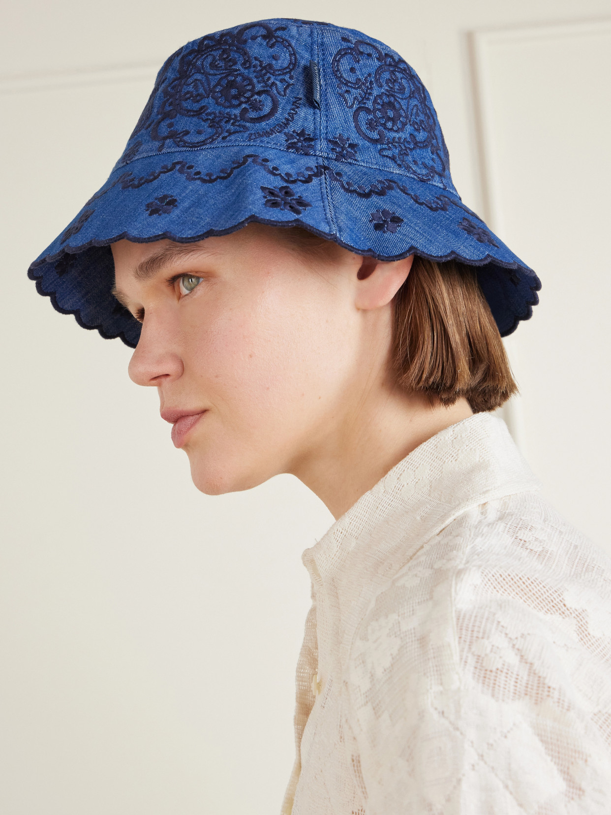 Zimmermann Paisley-embroidered Scallop-edge Bucket Hat In Brown