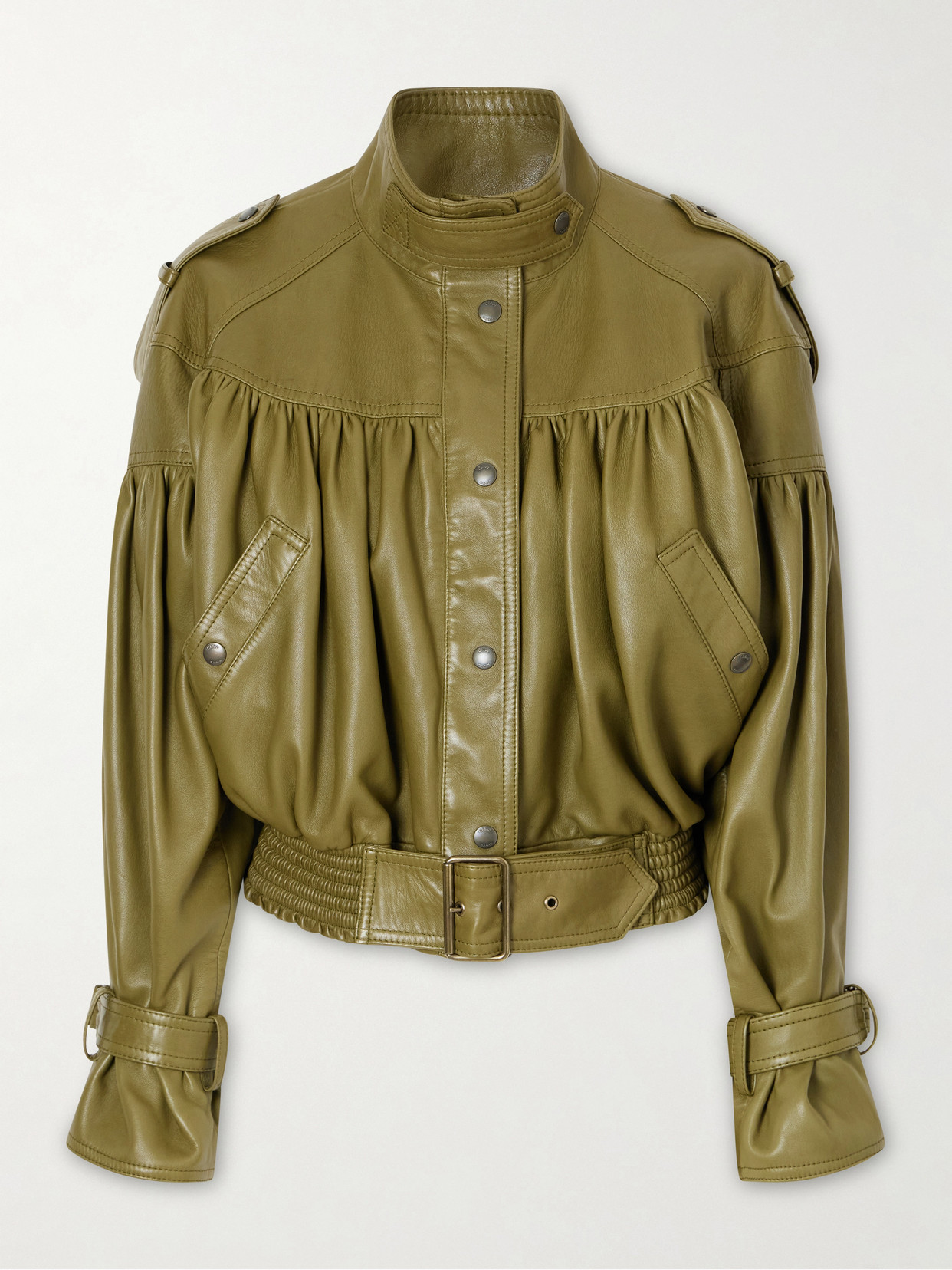 Chloé Leather Bomber Jacket In Green