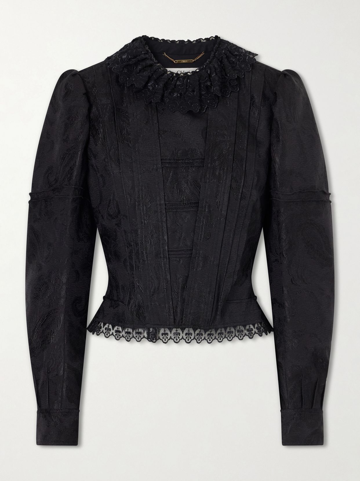 ruffled lace trimmed floral jacquard jacket
