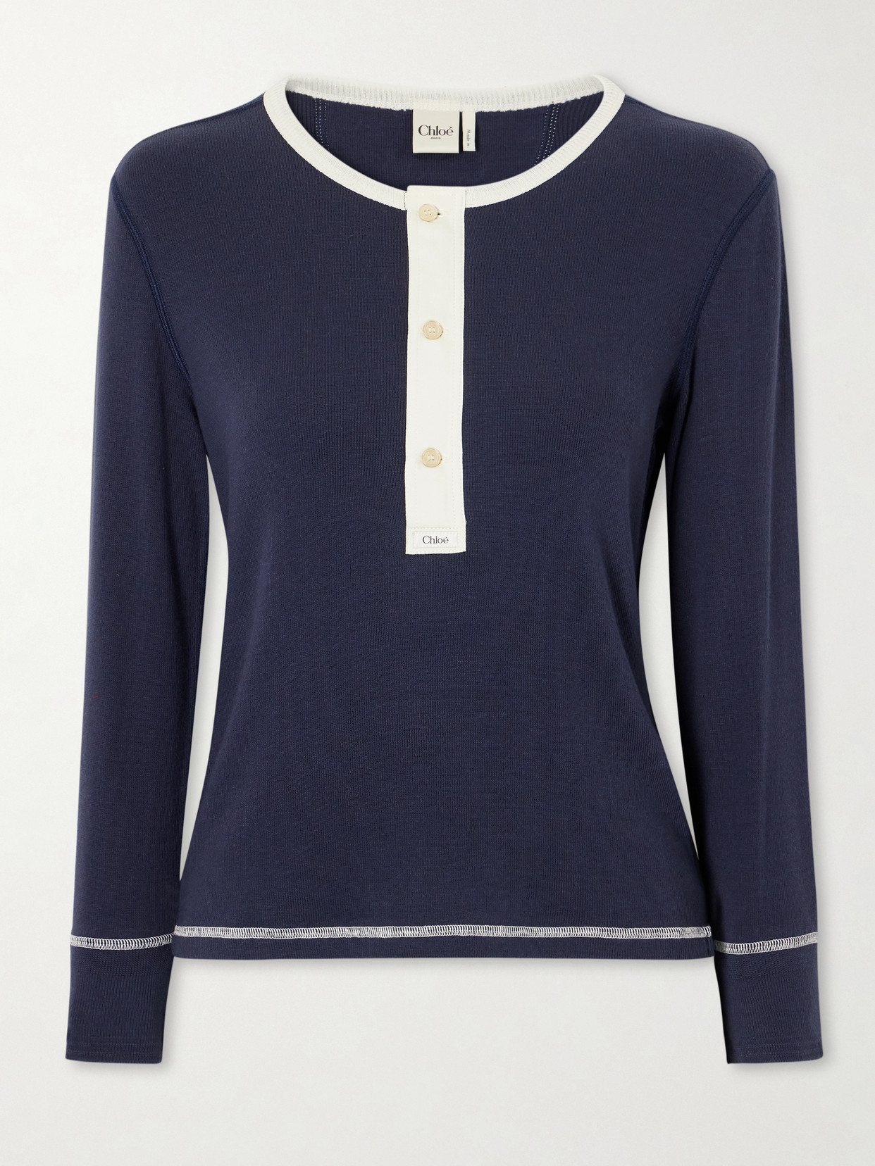 Chloé Ribbed Cotton-jersey Shirt In Blue