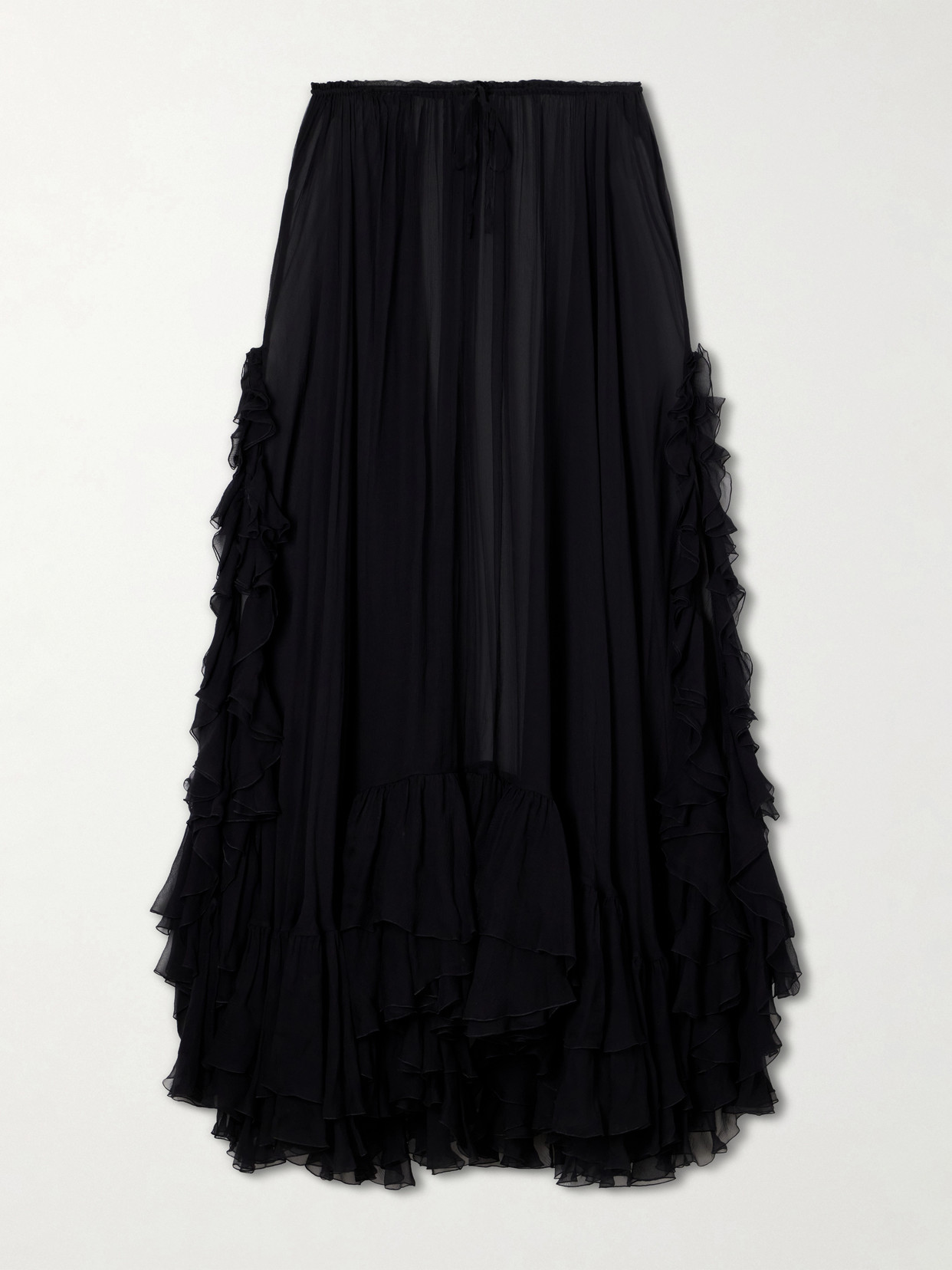 Chloé Ruffled Silk-crepon Maxi Skirt In Black