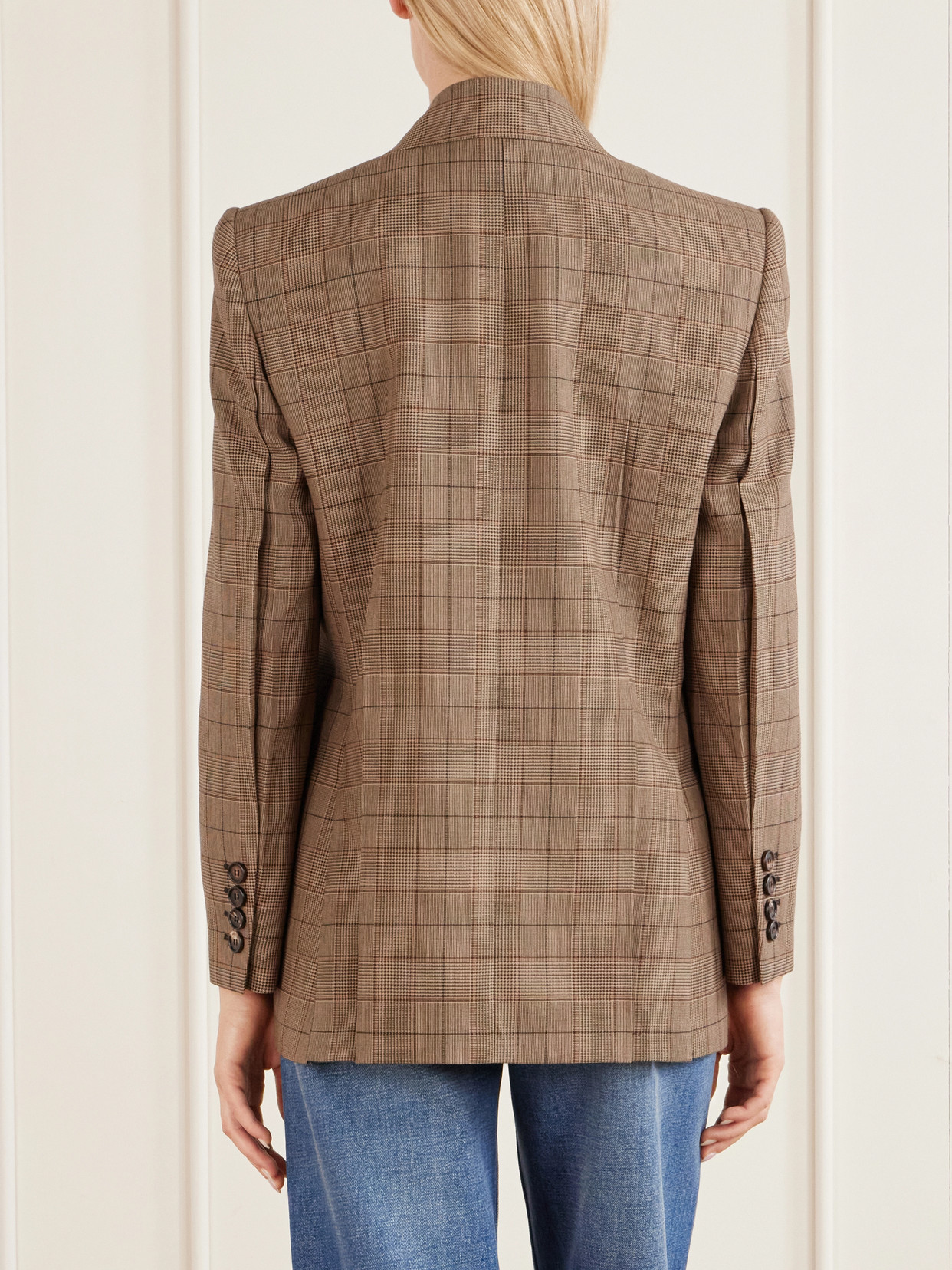 Chloé Double-breasted Tailored Jacket In Check Wool In Brown