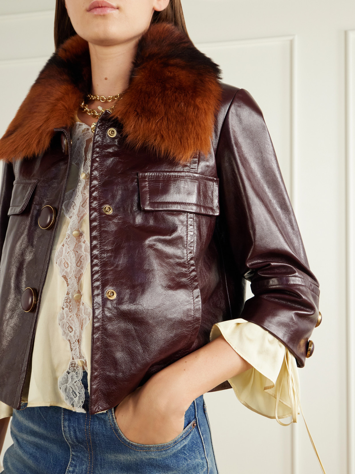 Chloé - Cropped Shearling-Trimmed Jacket