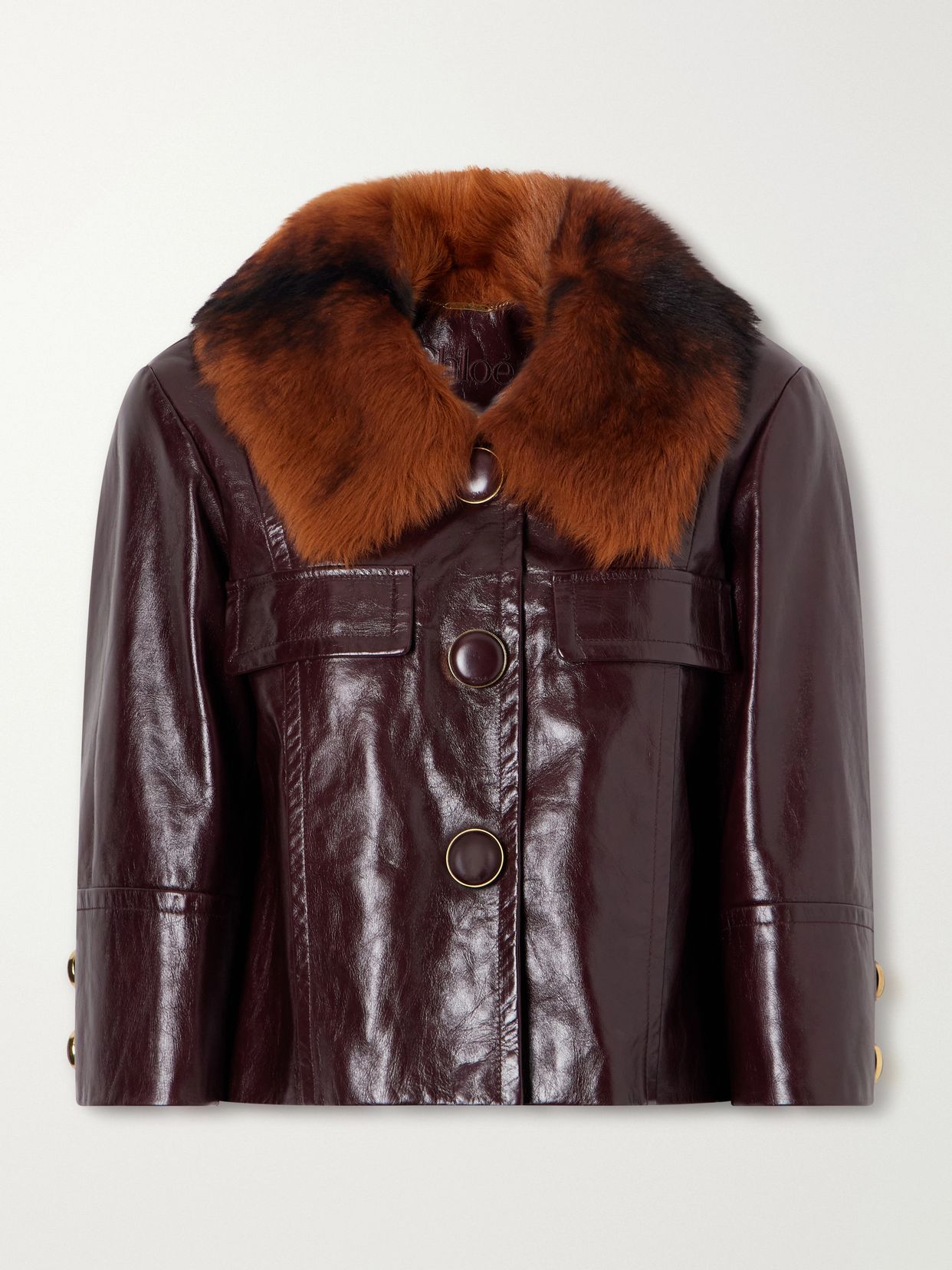Cropped Shearling Trimmed Leather Jacket