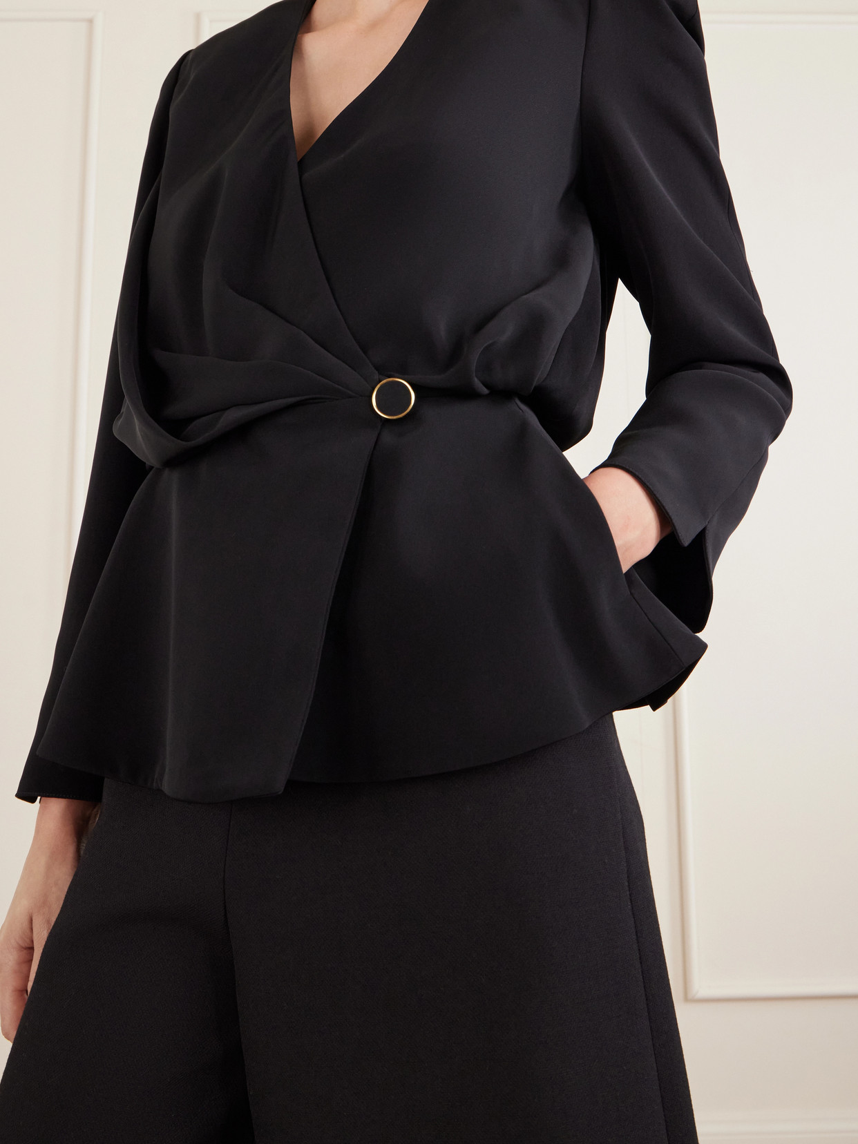 Chloé Draped Top Gold Tone Hardware Peplum In Black